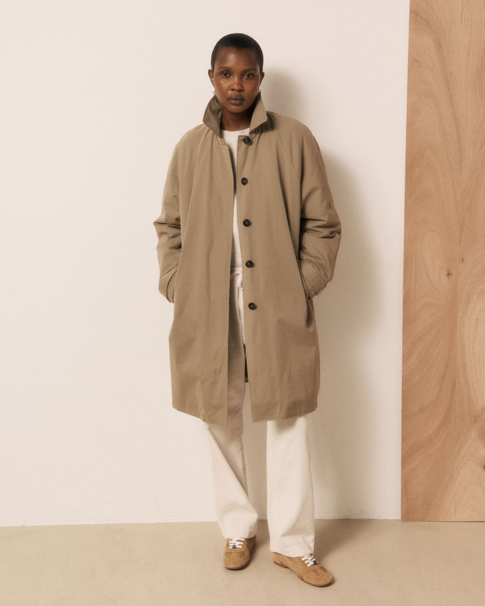 Manteau Femme en Gabardine de Coton Beige Valky - Image 3