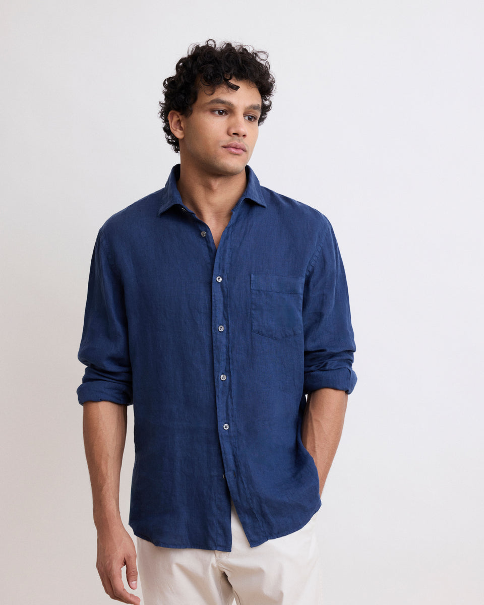 Chemise Homme en Lin Bleu Marine Paul - Image principale