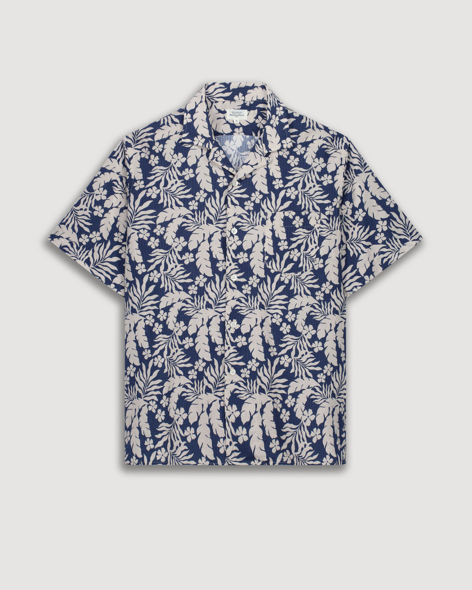 Palm Men's Deep Blue Printed Seersucker Shirt - Image 3