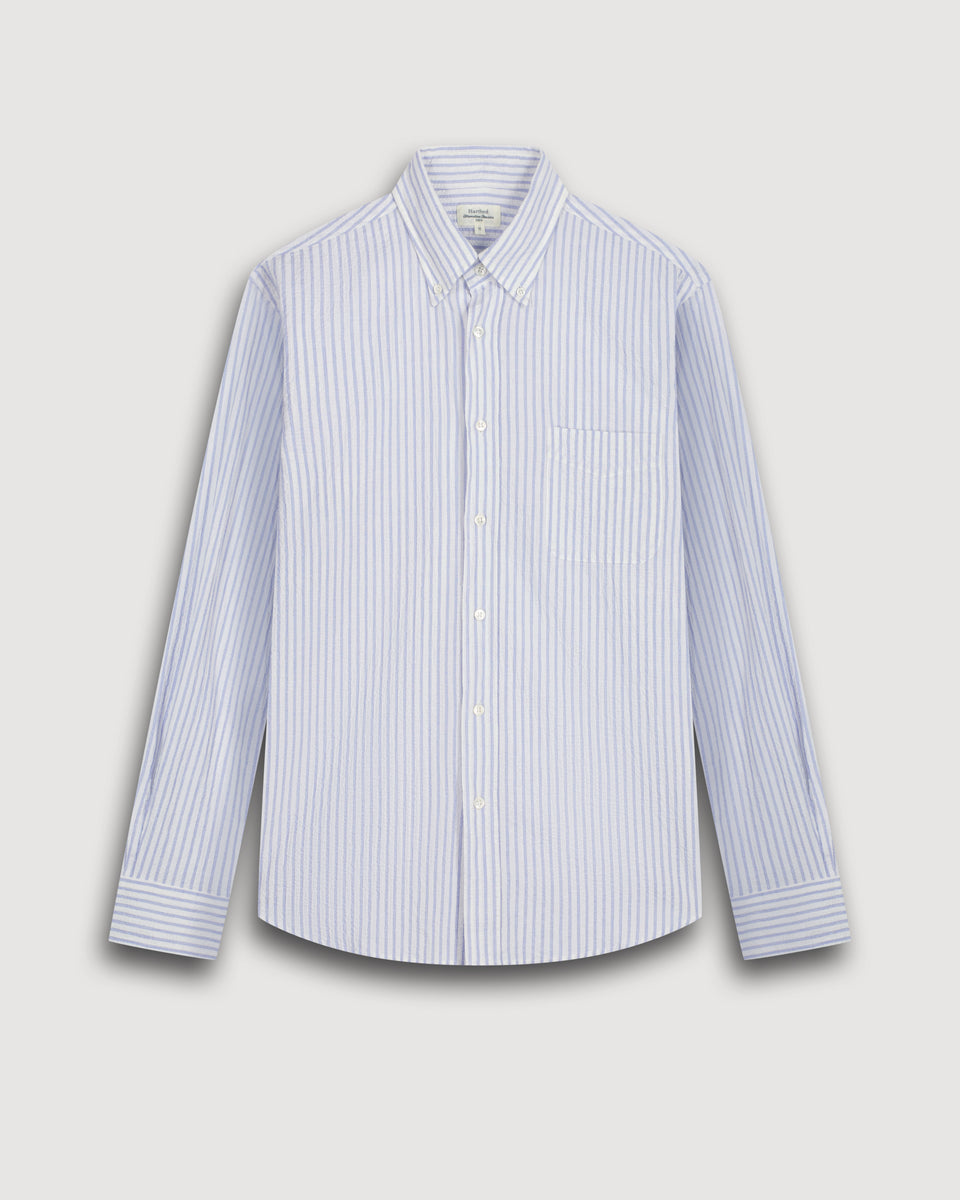 Pitt Men's Blue & White Striped Seersucker Shirt - Image 3