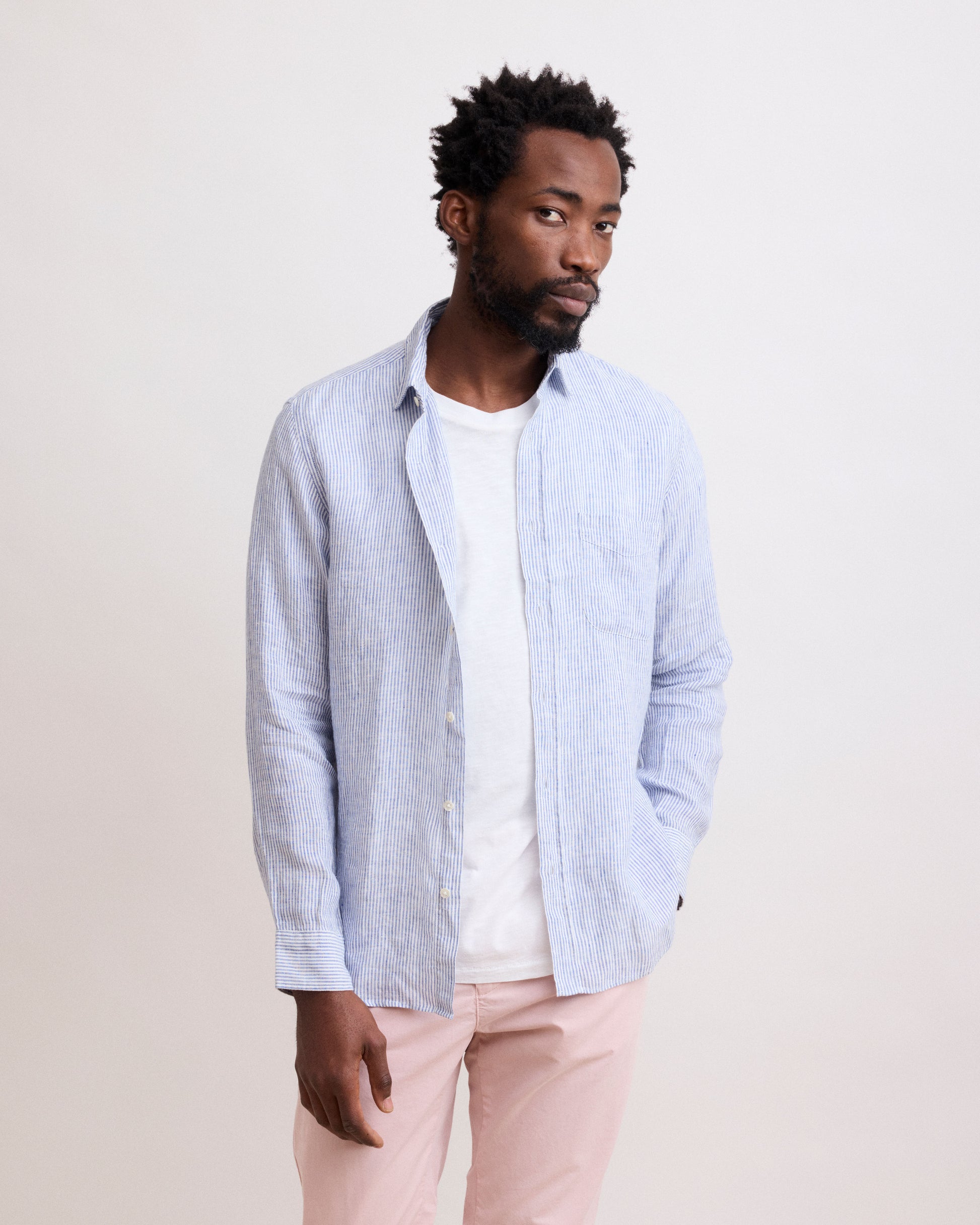 Camicia da uomo in lino Da Filo A Filo blu navy e bianco tempesta