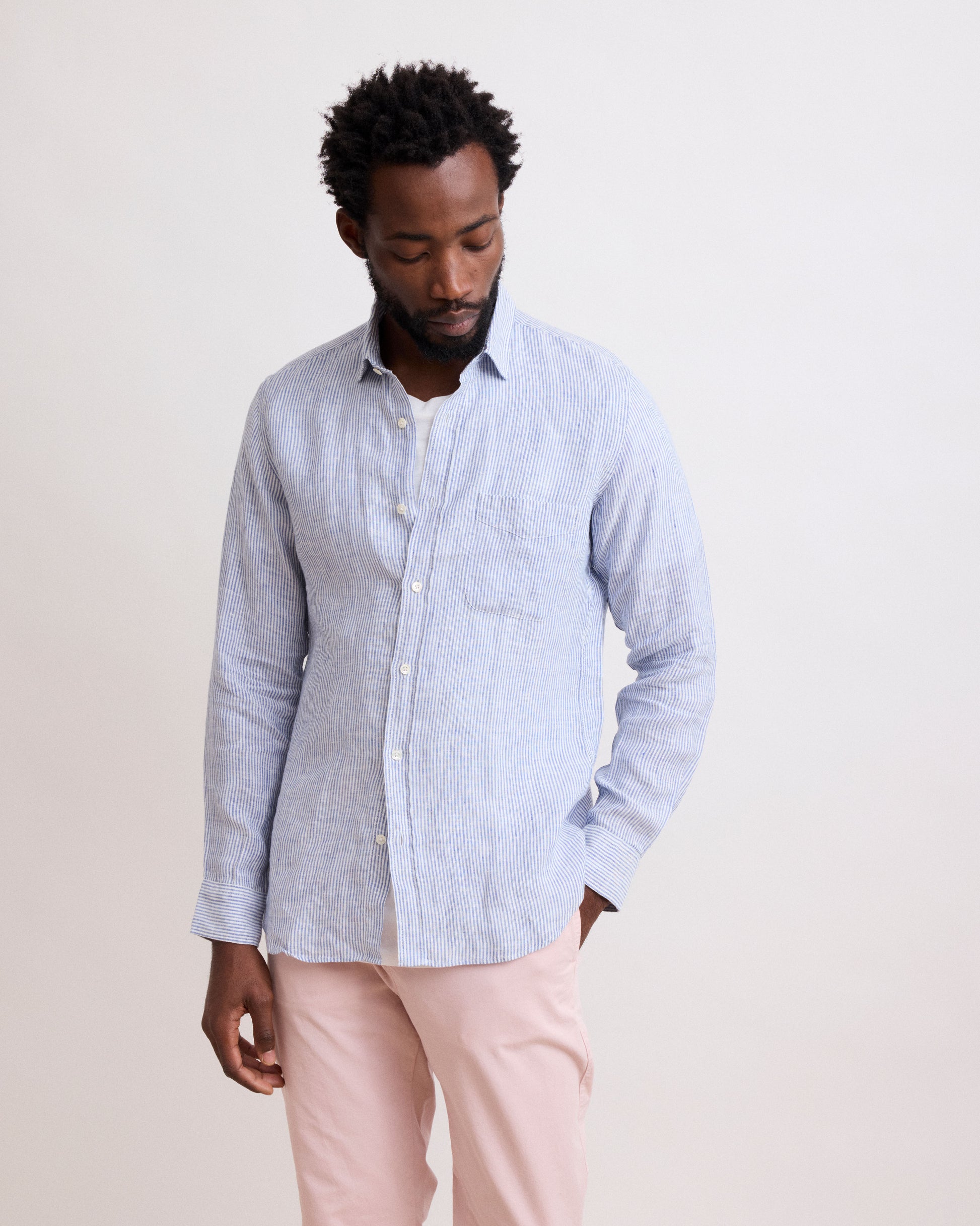 Camicia da uomo in lino Da Filo A Filo blu navy e bianco tempesta