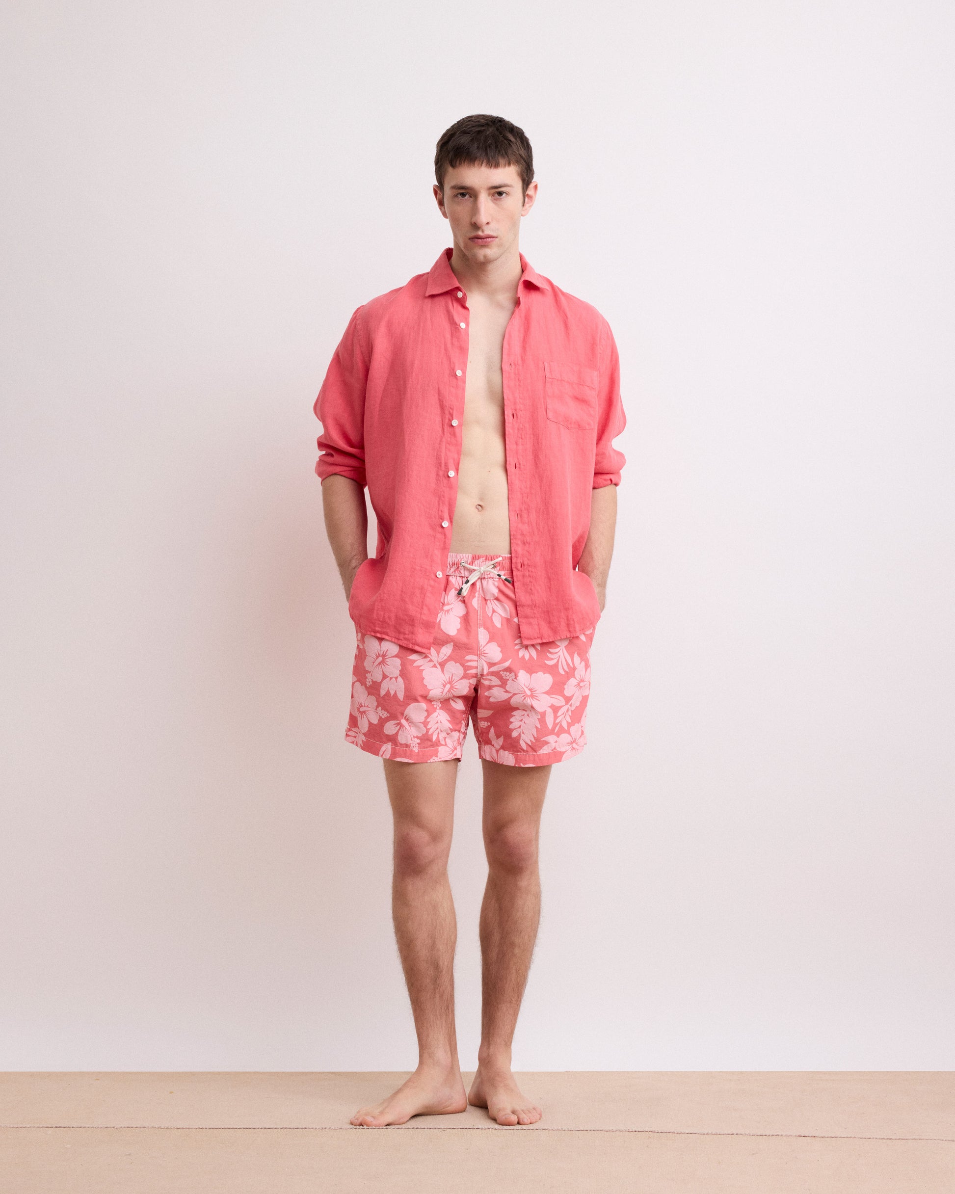 Costume da bagno da uomo con stampa Hibiscus Tangerine Swim