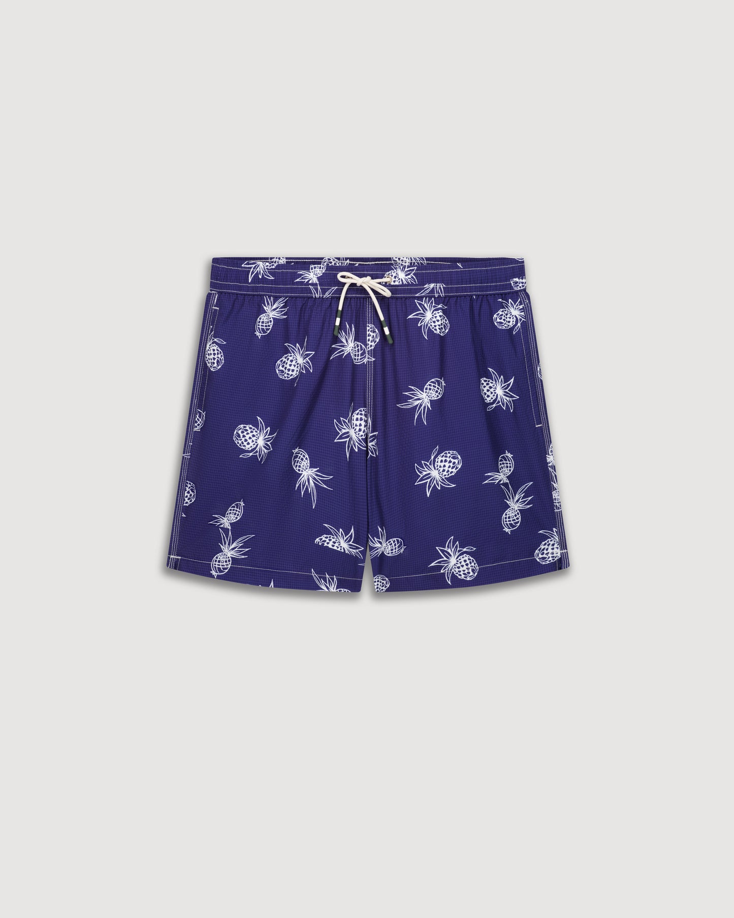 Herren-Badeanzug aus leichtem Baumwoll-Seersucker mit Ananas-Print in Marineblau Swim