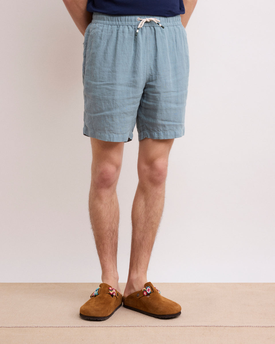 Short de baño largo Celadon de lino verde para hombre - Image alternative