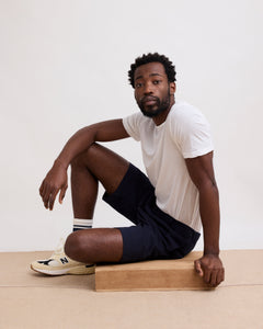 Pantaloncini brevi in cotone seersucker blu navy Tank
