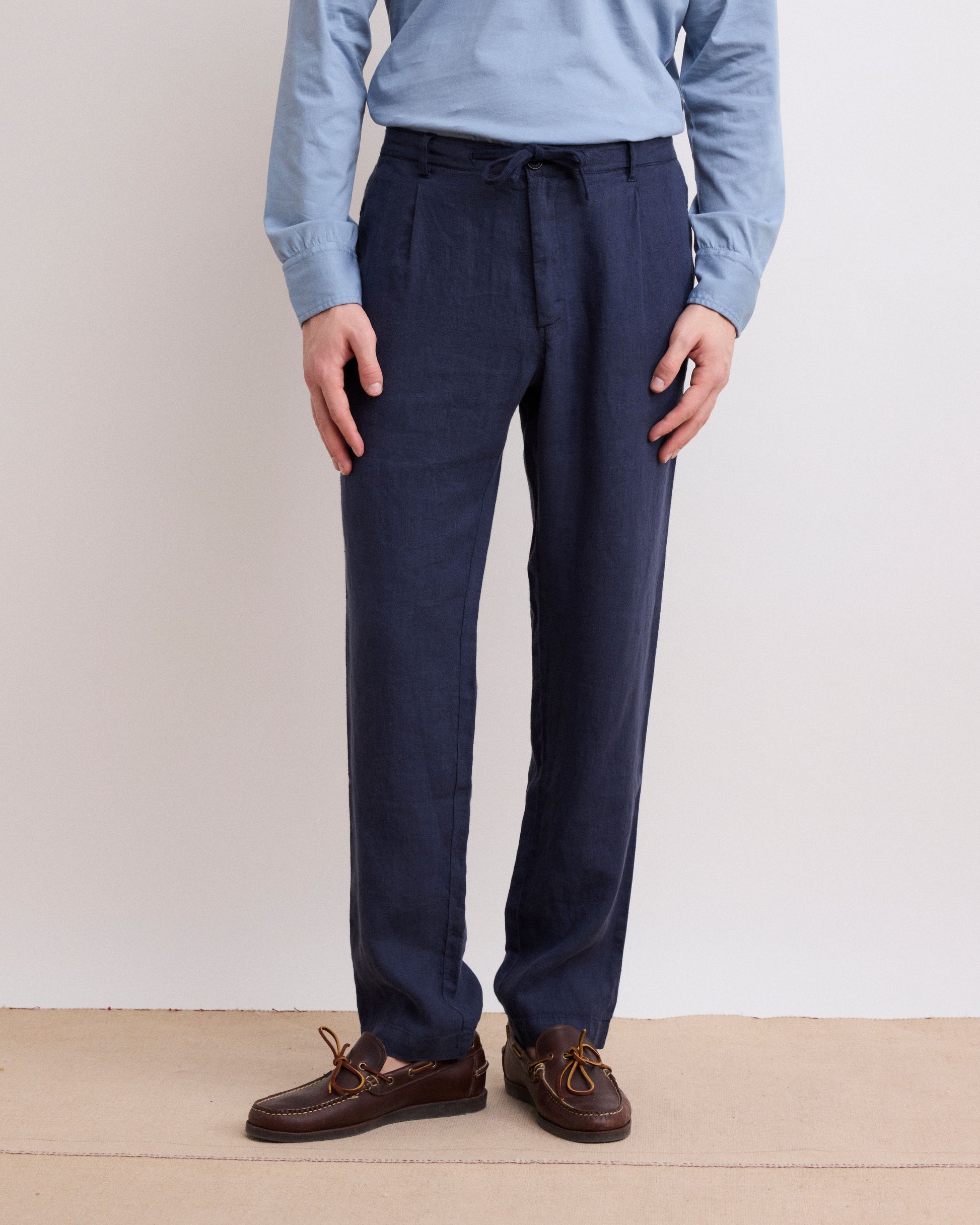 Pantaloni da uomo in lino blu navy Tanker