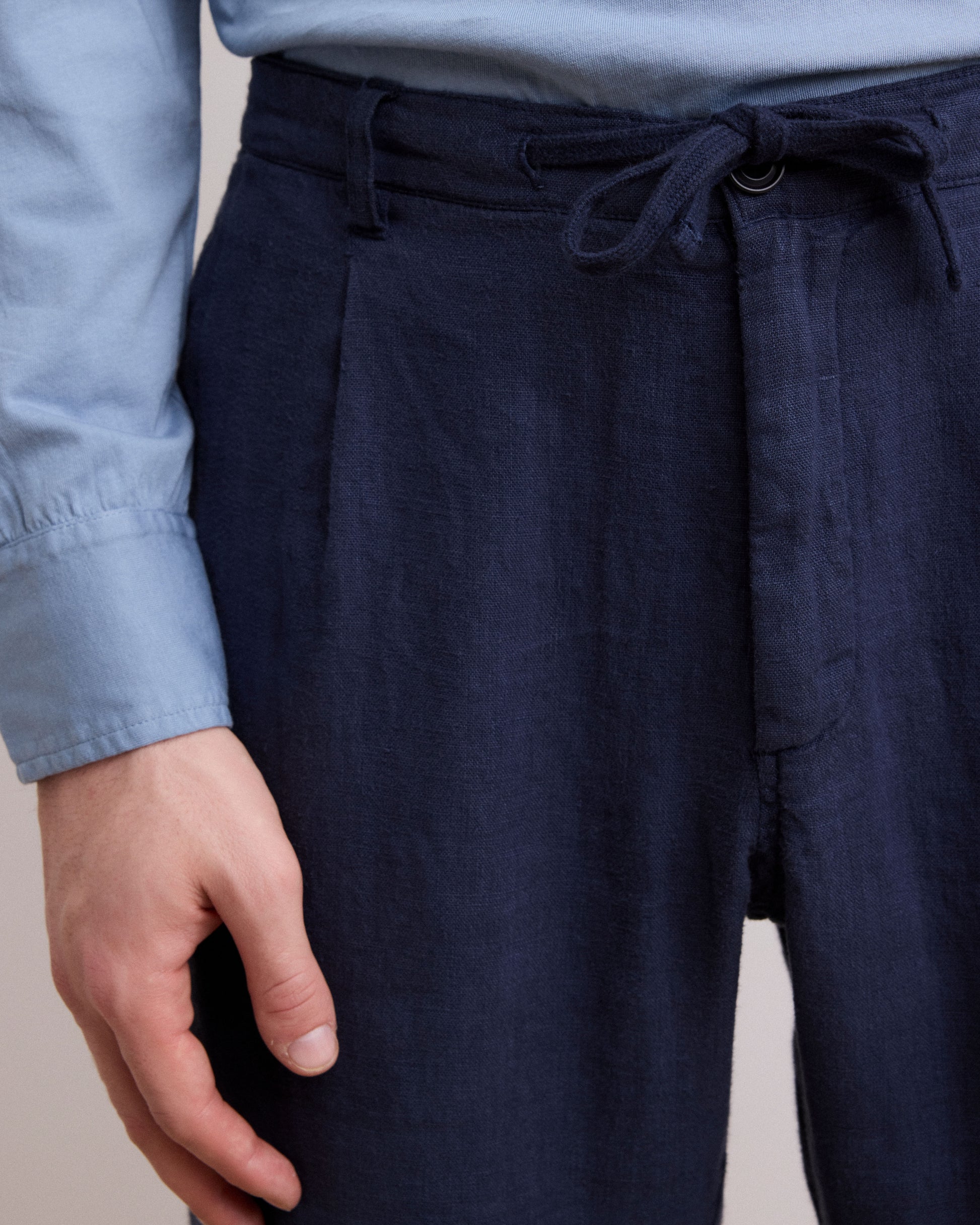 Pantaloni da uomo in lino blu navy Tanker