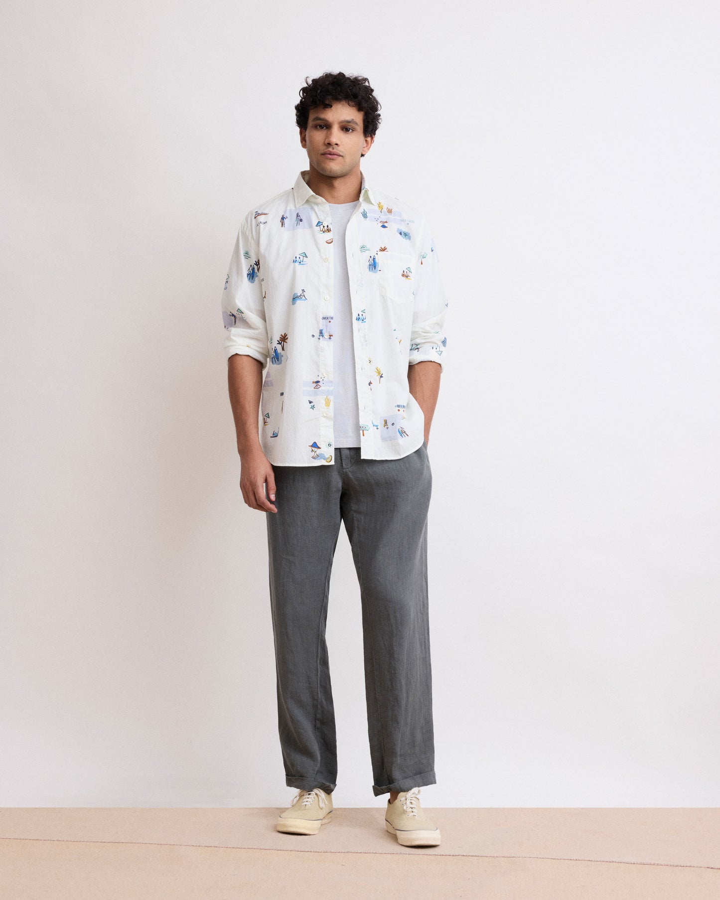 Pantaloni da uomo in lino verde eucalipto Tanker