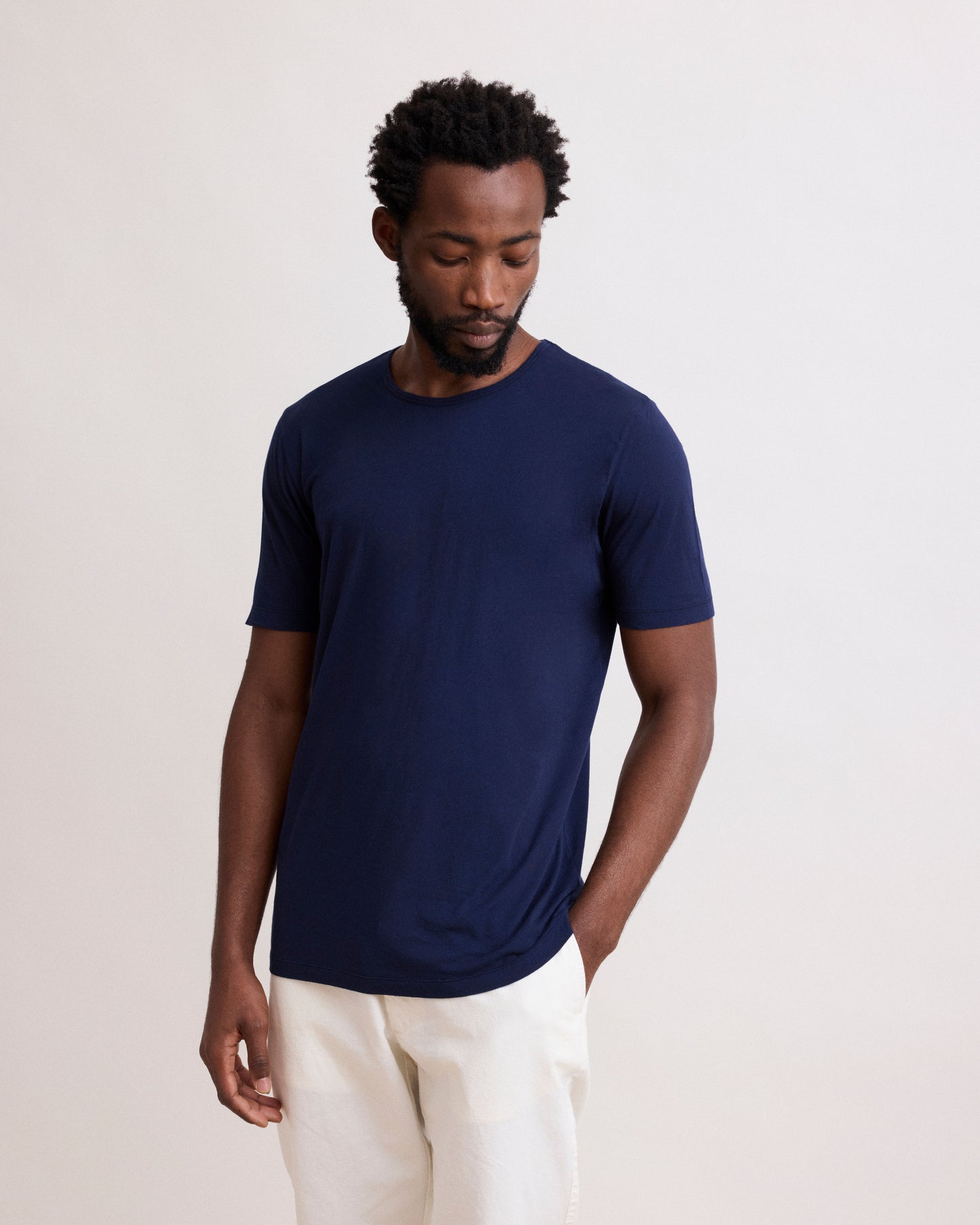 Heren T-shirt van lichtgewicht katoenen jersey, marineblauw Light Crew