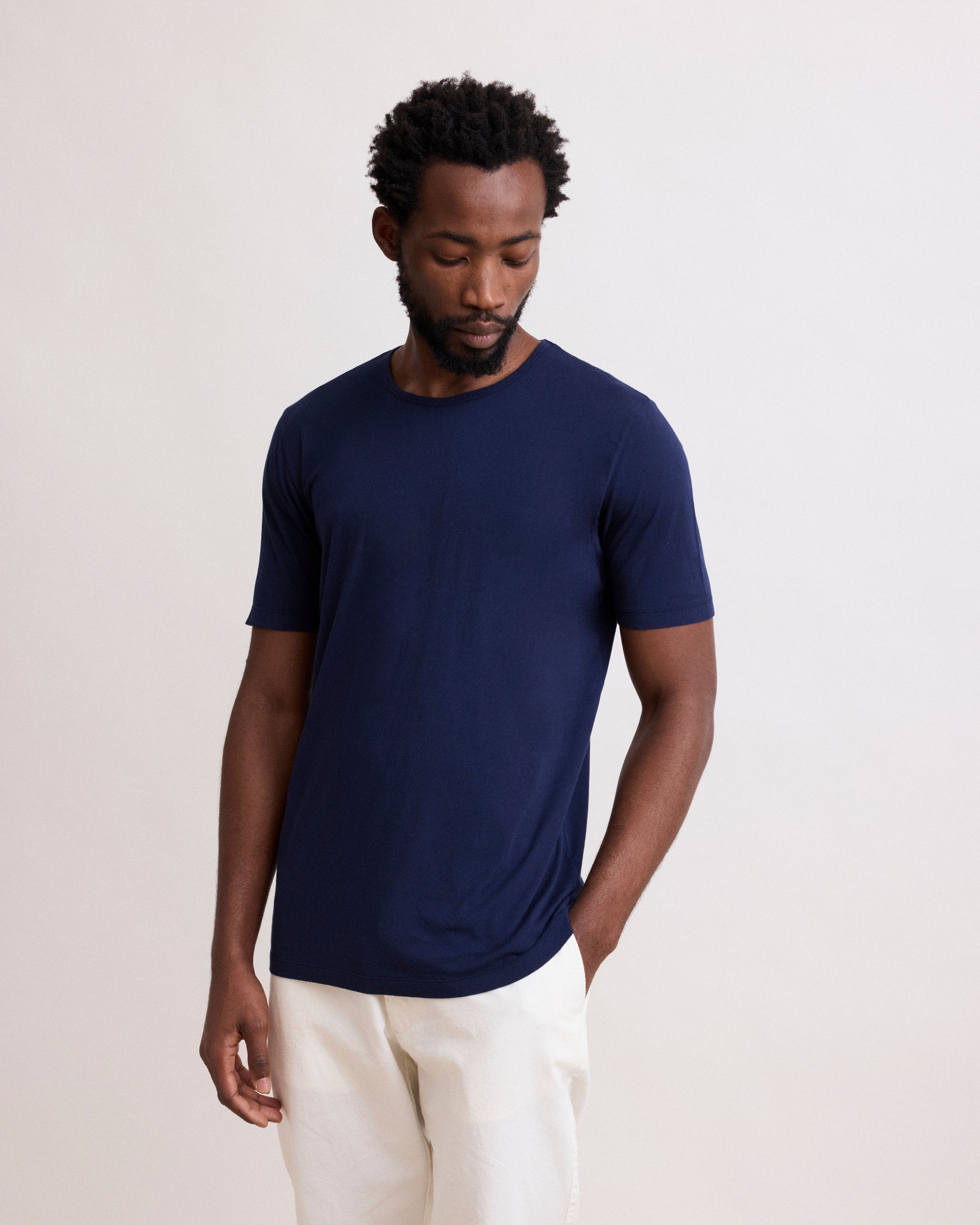 Heren T-shirt van lichtgewicht katoenen jersey, marineblauw Light Crew