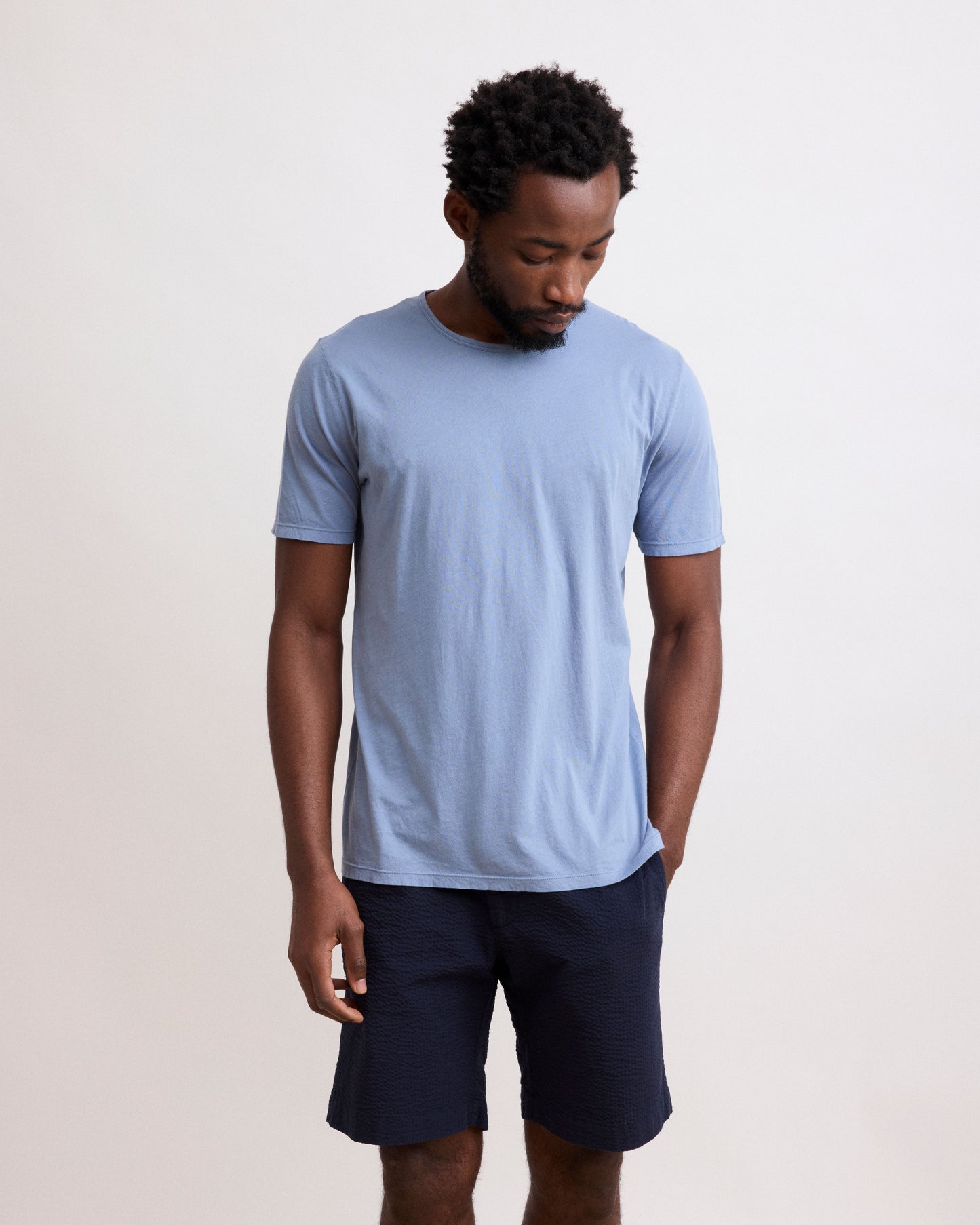 Maglietta da uomo in Jersey Di Cotone Leggero blu chiaro Crew