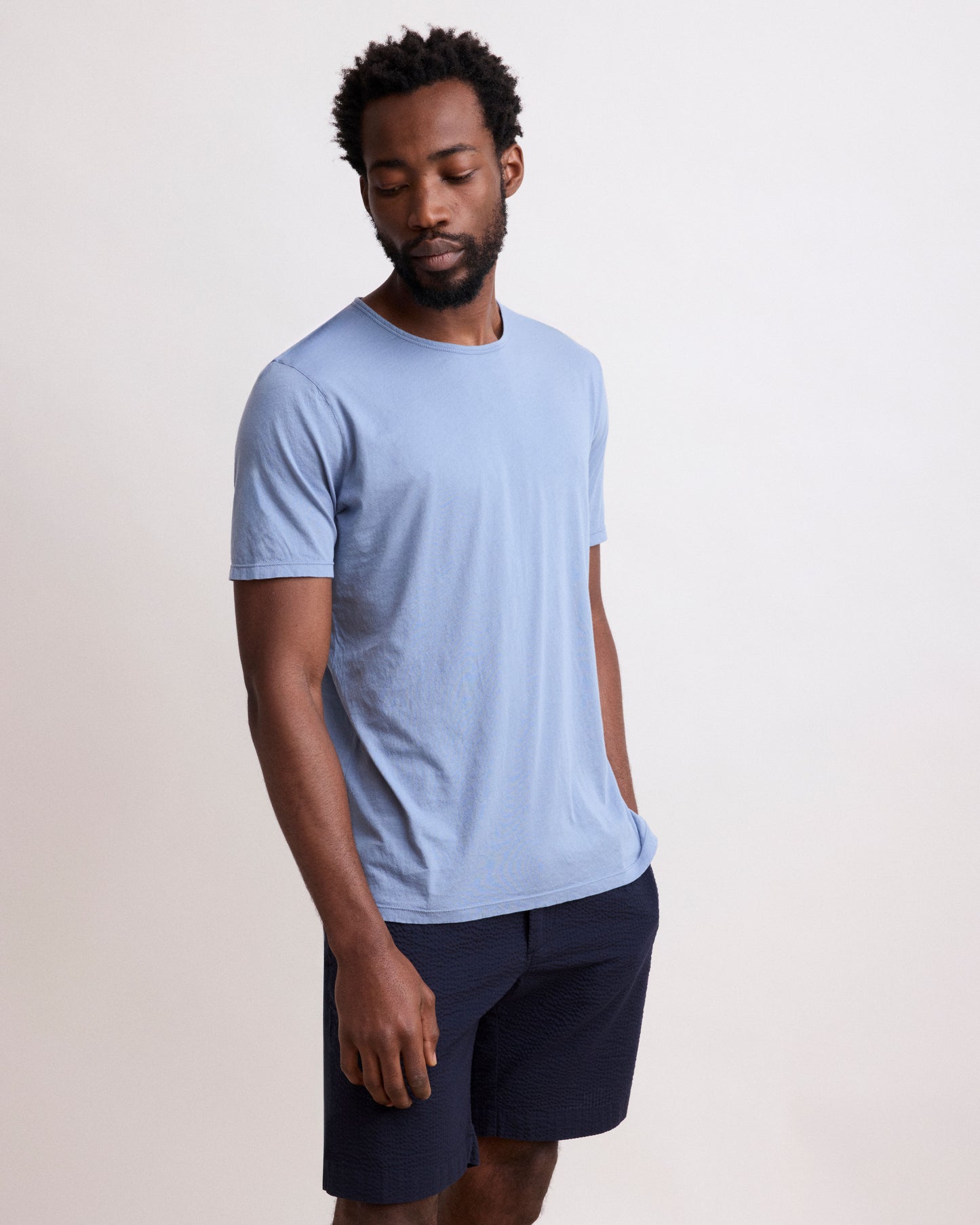 Maglietta da uomo in Jersey Di Cotone Leggero blu chiaro Crew