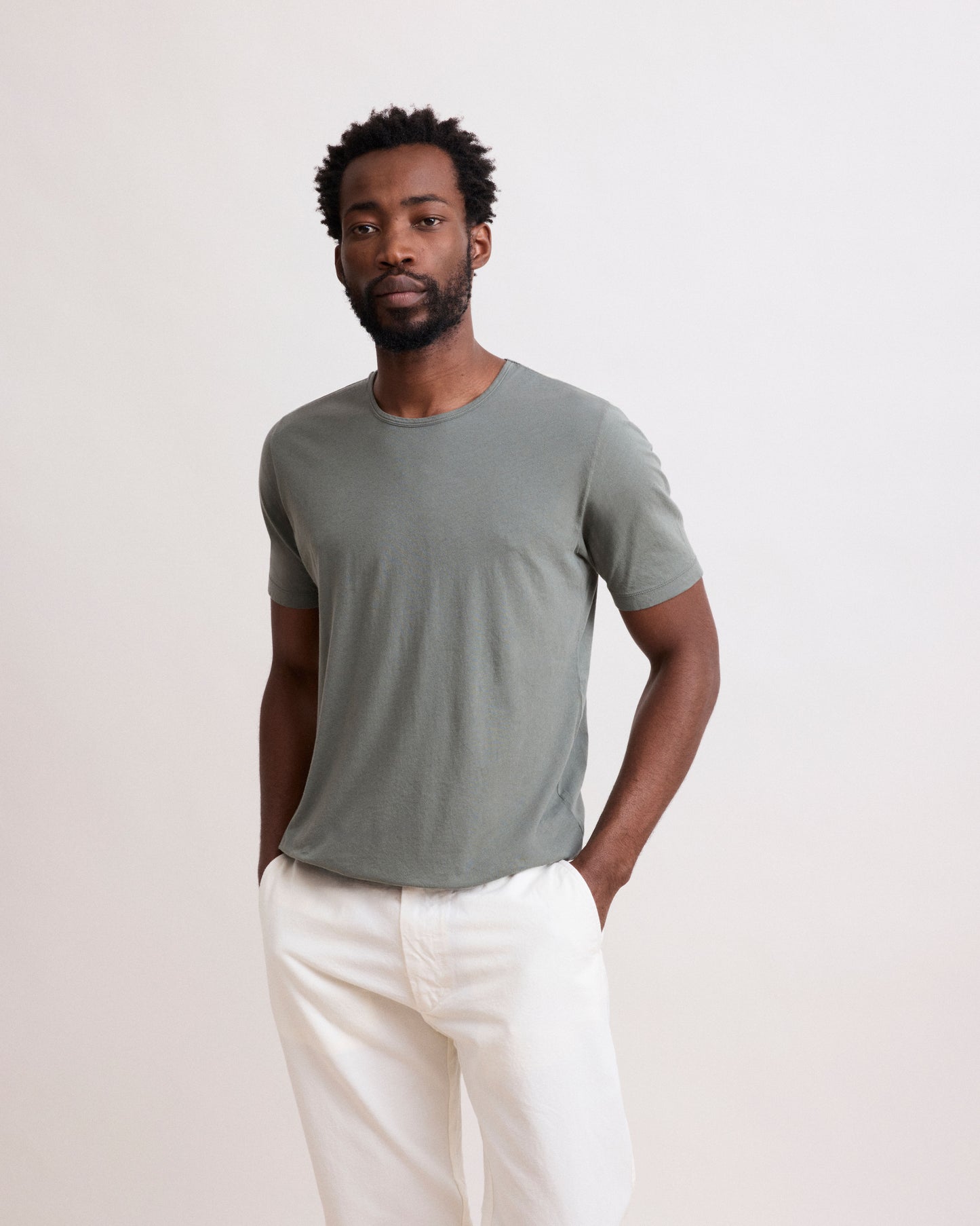 Maglietta da uomo in Jersey Di Cotone Leggero verde militare Light Crew