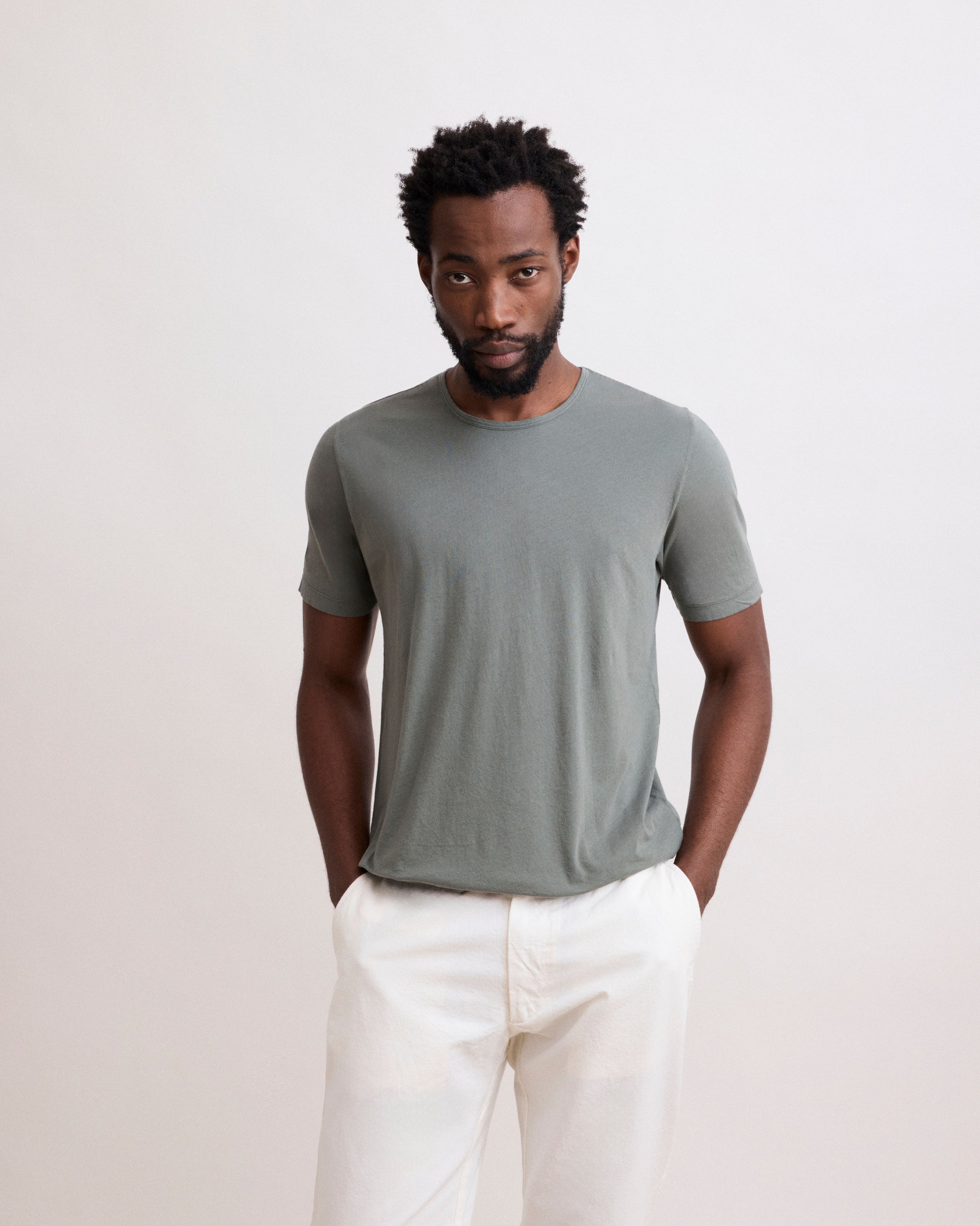 Maglietta da uomo in Jersey Di Cotone Leggero verde militare Light Crew