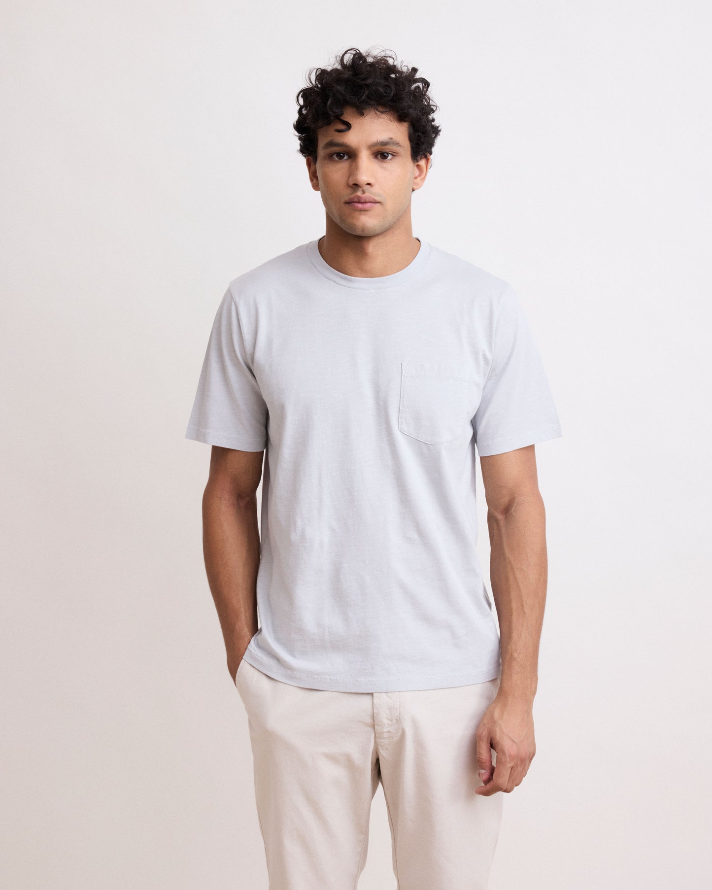 Maglietta da uomo in Cotone Fiammato grigio con taschino