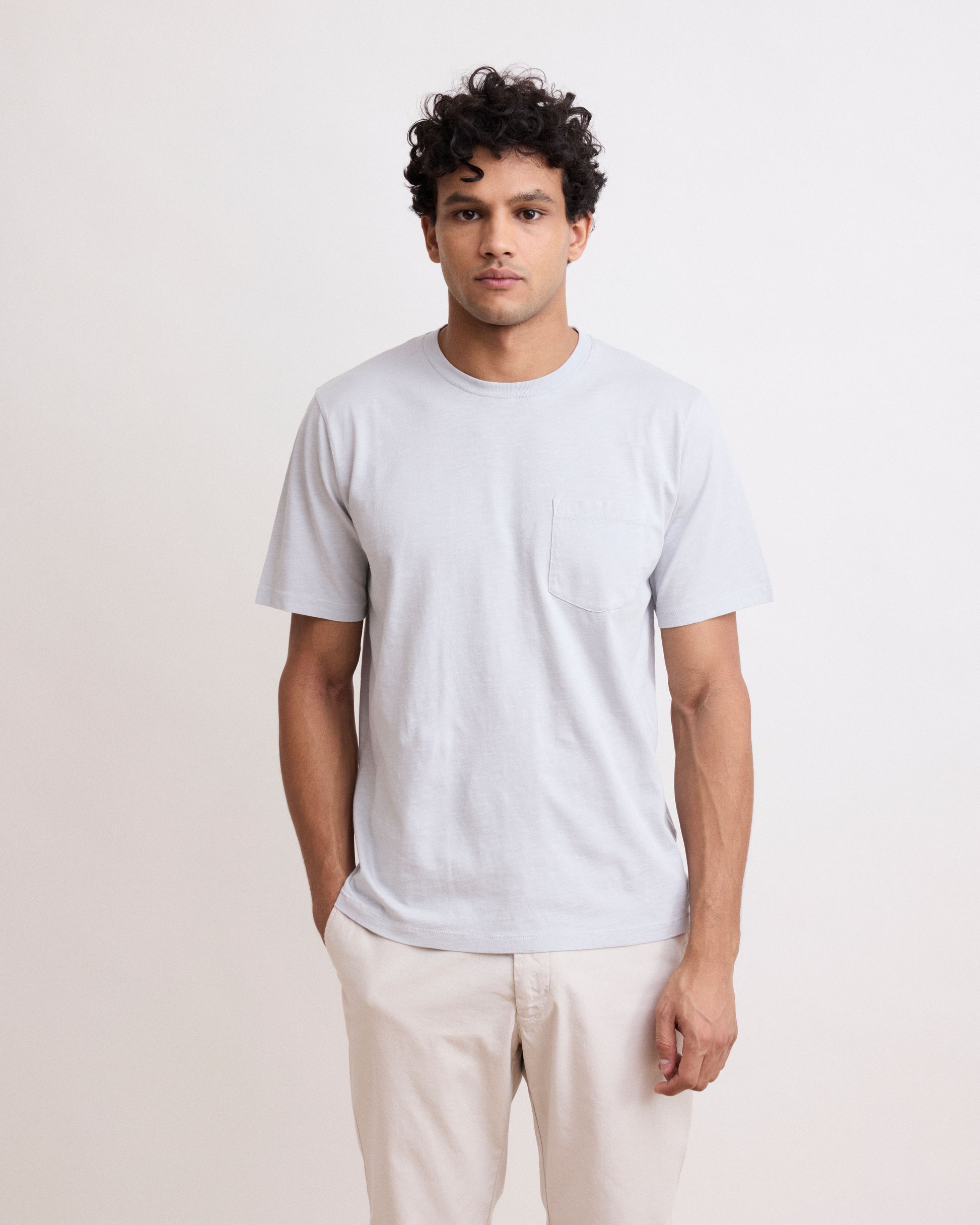 Maglietta da uomo in Cotone Fiammato grigio con taschino