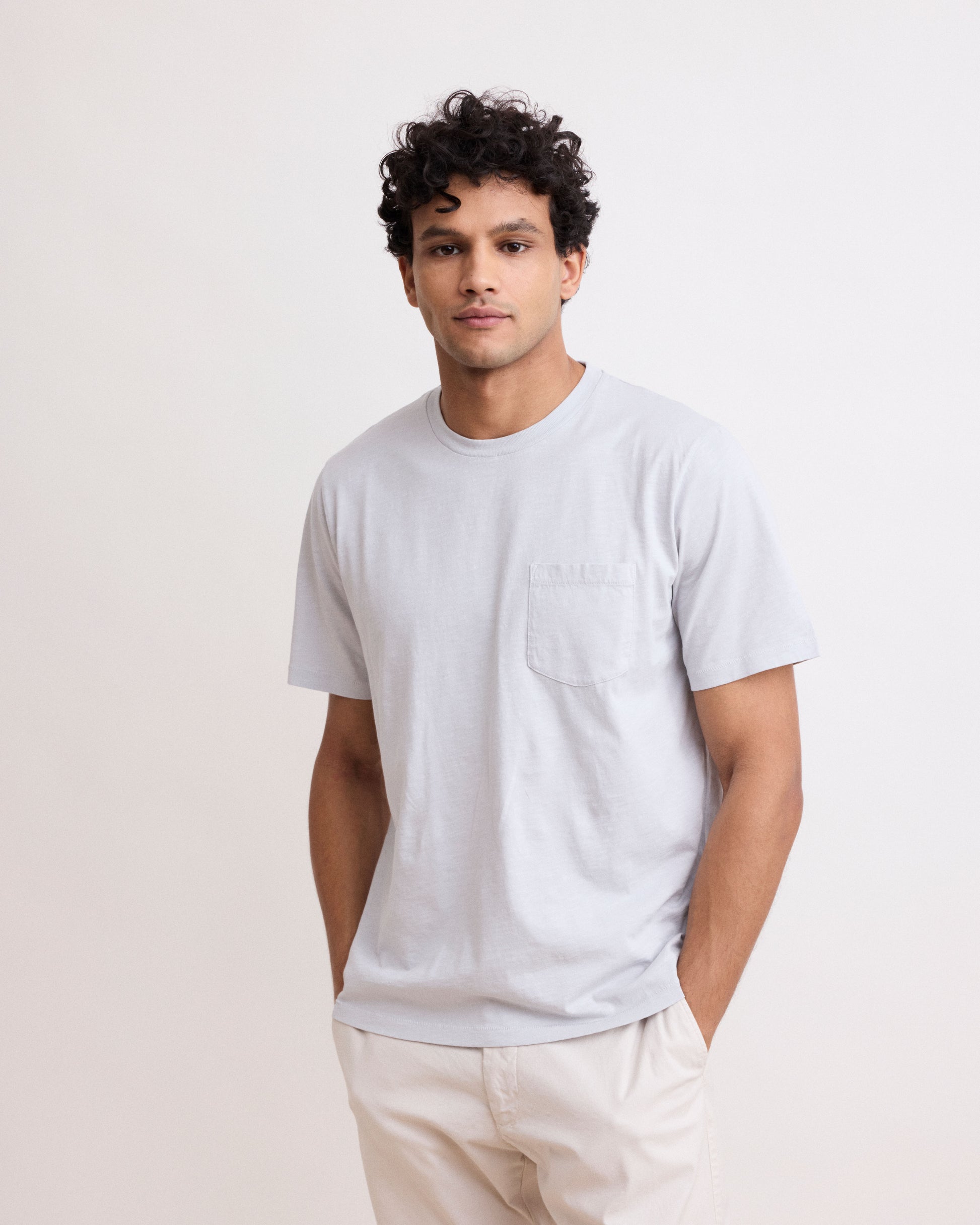 Maglietta da uomo in Cotone Fiammato grigio con taschino