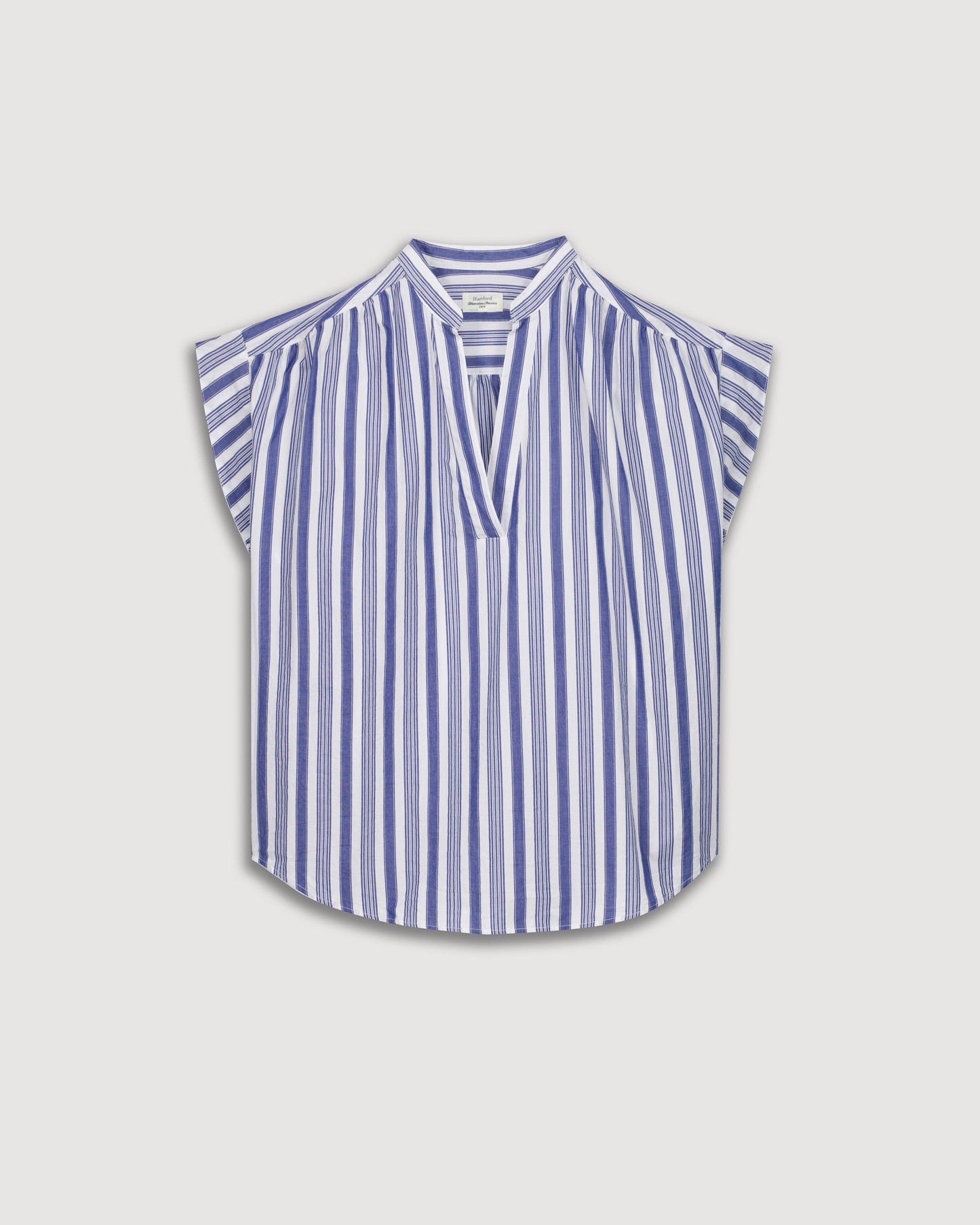 Top Femme en Voile de Coton Rayé Bleu & Blanc Casta