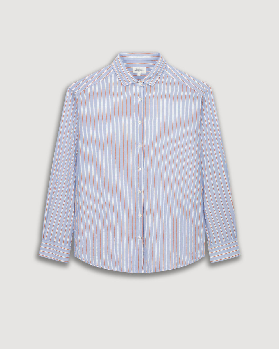 Charlot Women's Blue Striped Cotton Voile Shirt - Image 3
