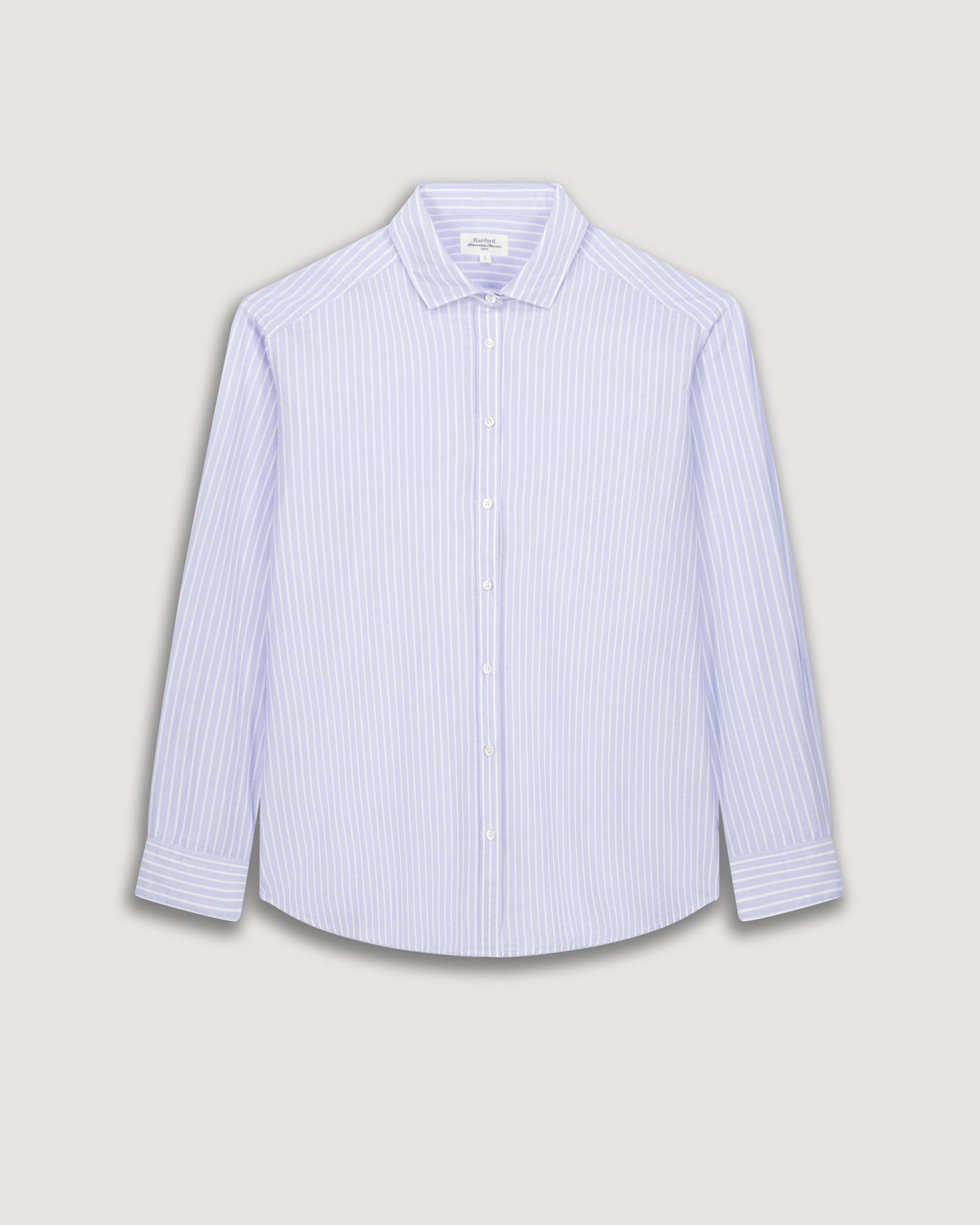 Dameshemd van gestreepte katoenen Popeline, blauw Charlot
