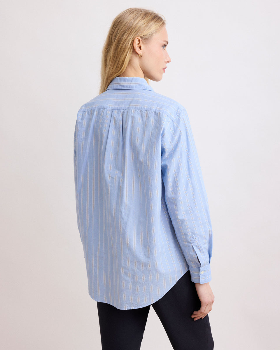 Cover Women's Blue & White Striped Cotton Voile Shirt - Image alternative