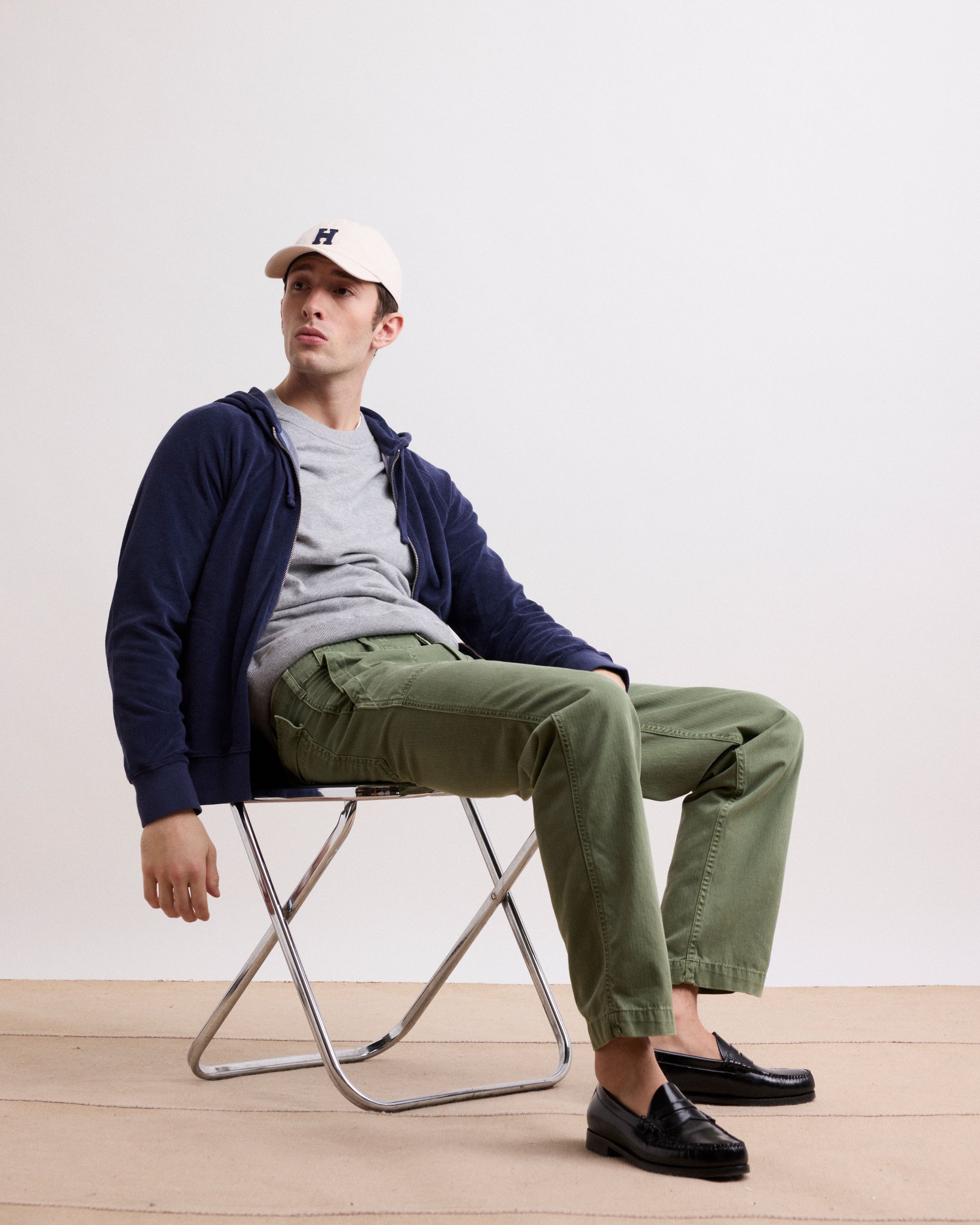 Pantaloni da uomo in cotone spigato verde militare Fatigue