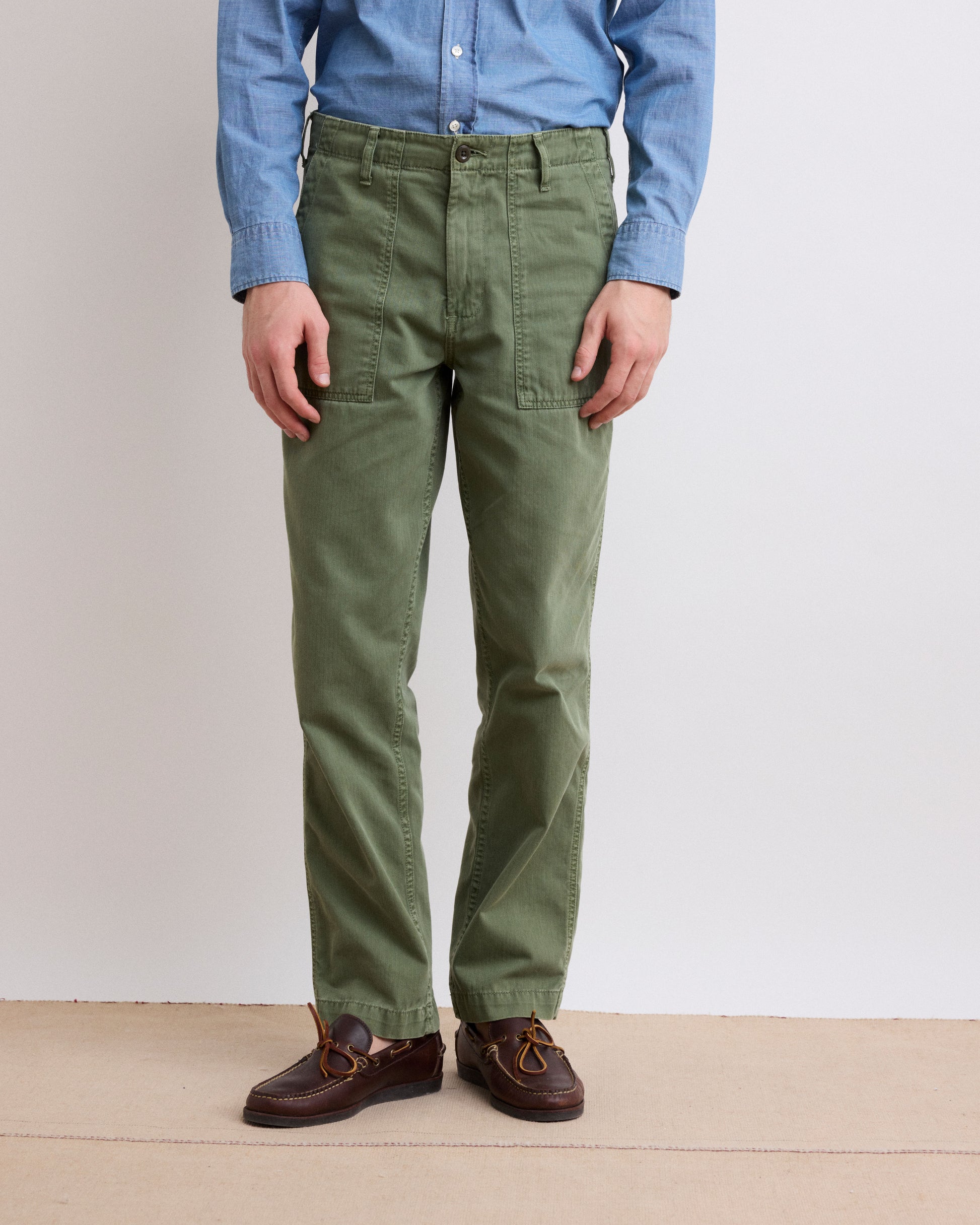 Pantaloni da uomo in cotone spigato verde militare Fatigue