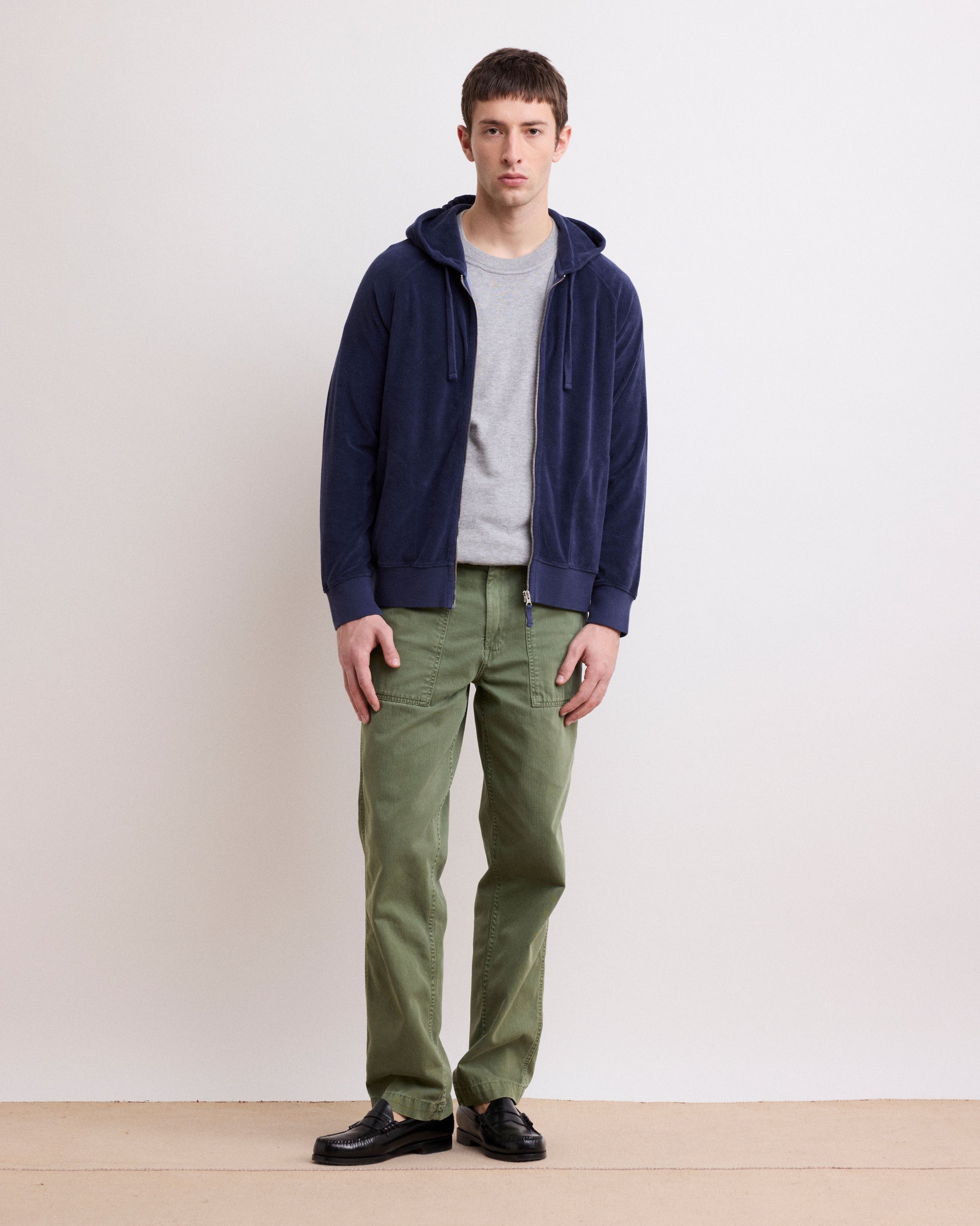 Pantaloni da uomo in cotone spigato verde militare Fatigue