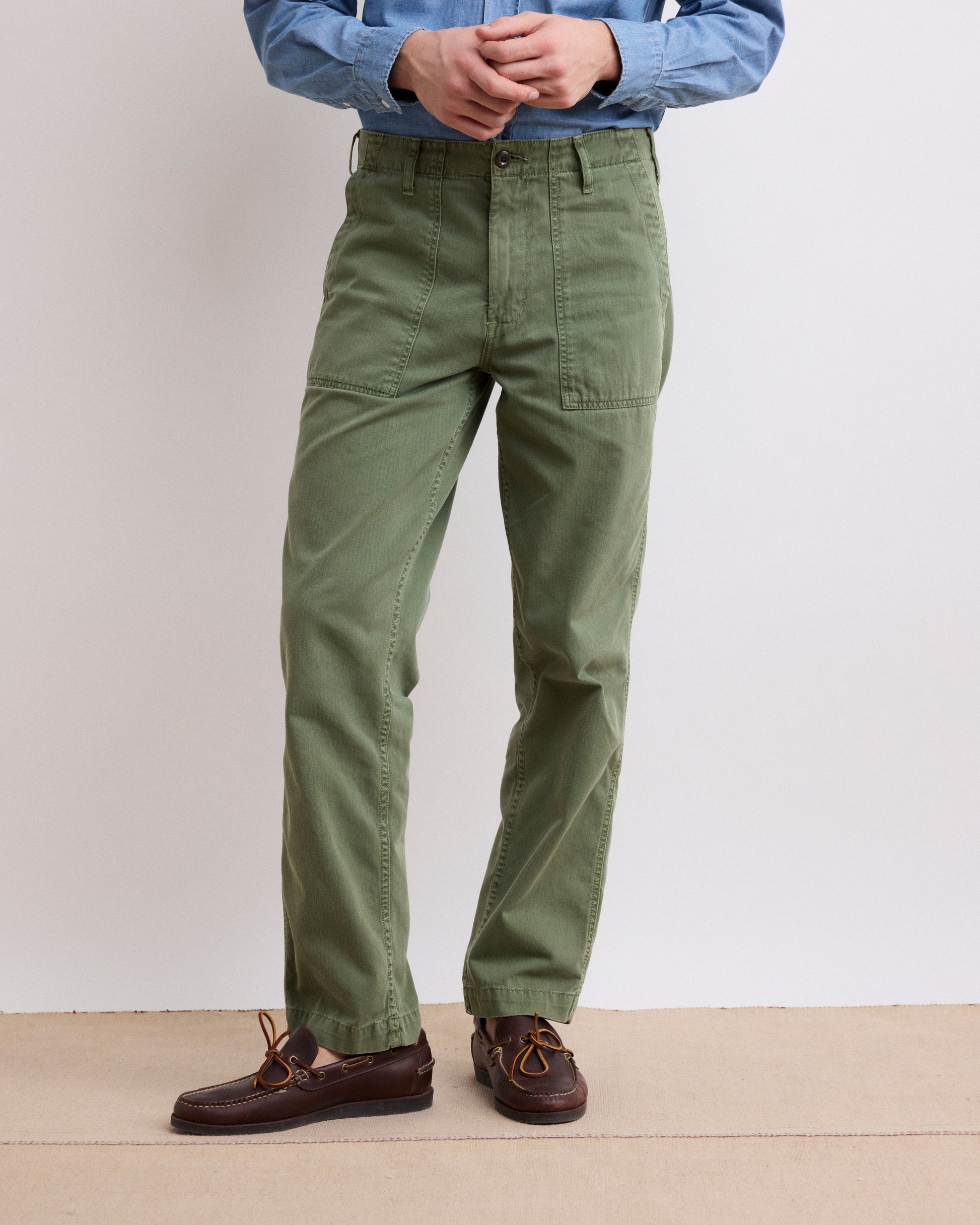 Pantaloni da uomo in cotone spigato verde militare Fatigue
