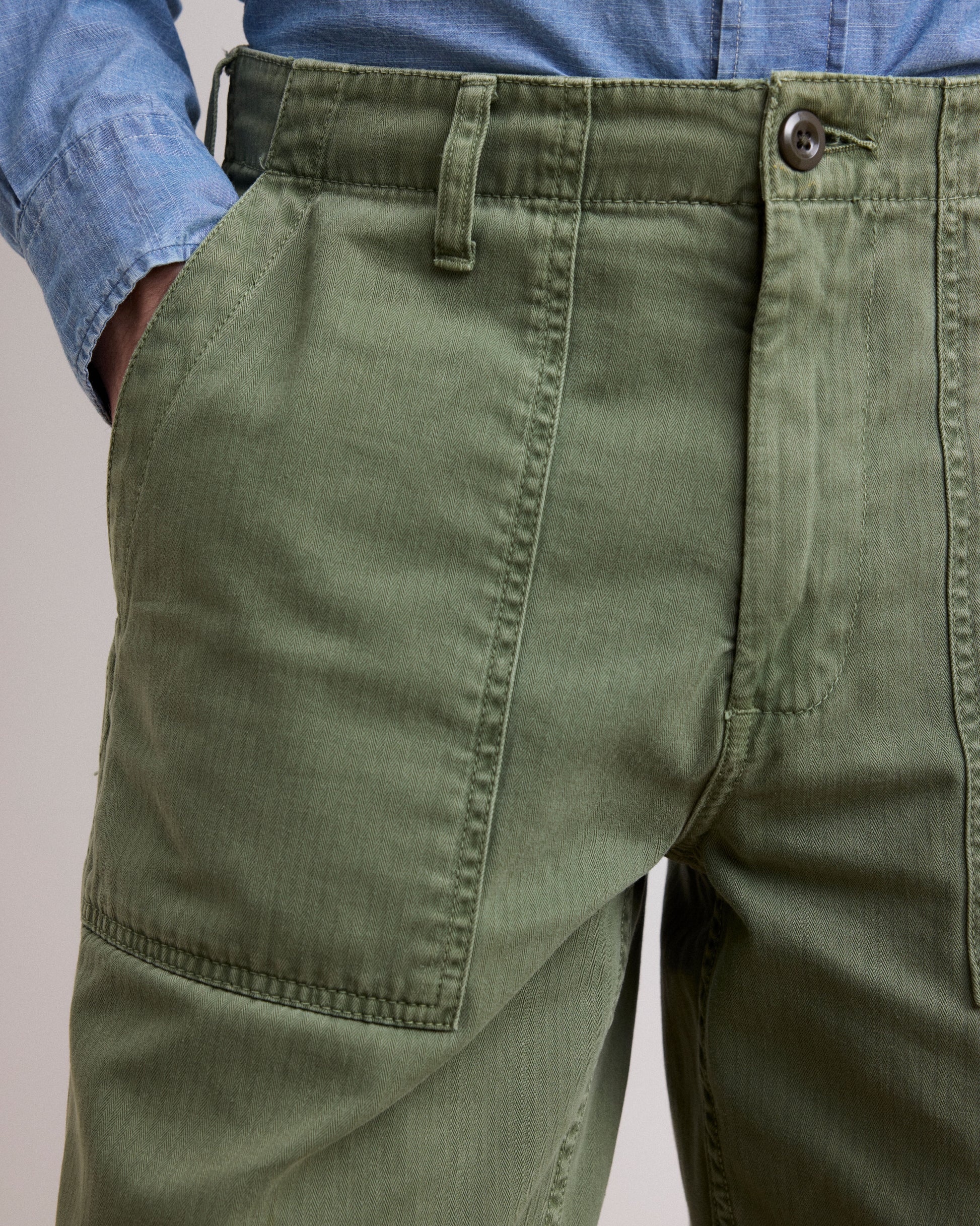Pantaloni da uomo in cotone spigato verde militare Fatigue
