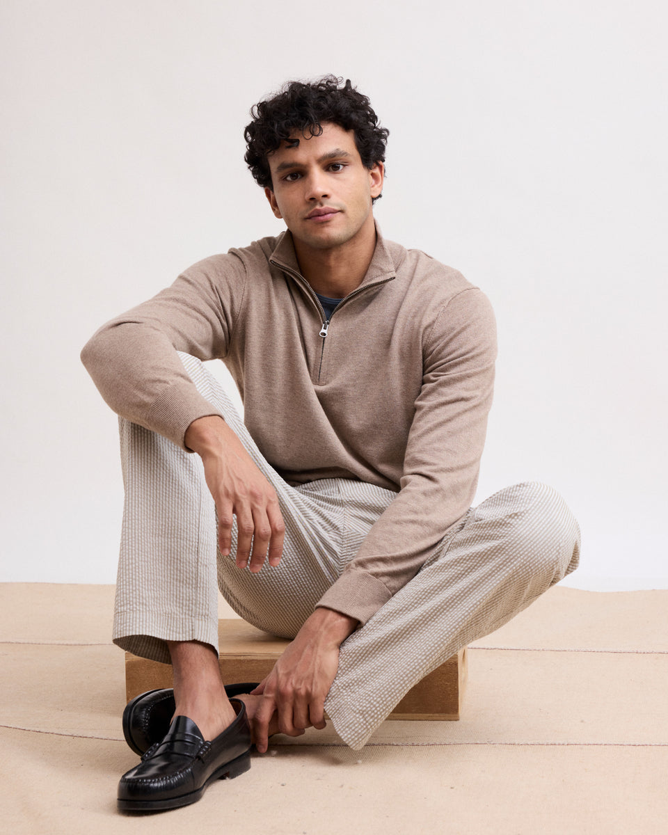 Jersey Trucker Beige Hombre de algodón Supima y Cachemira - Image principale