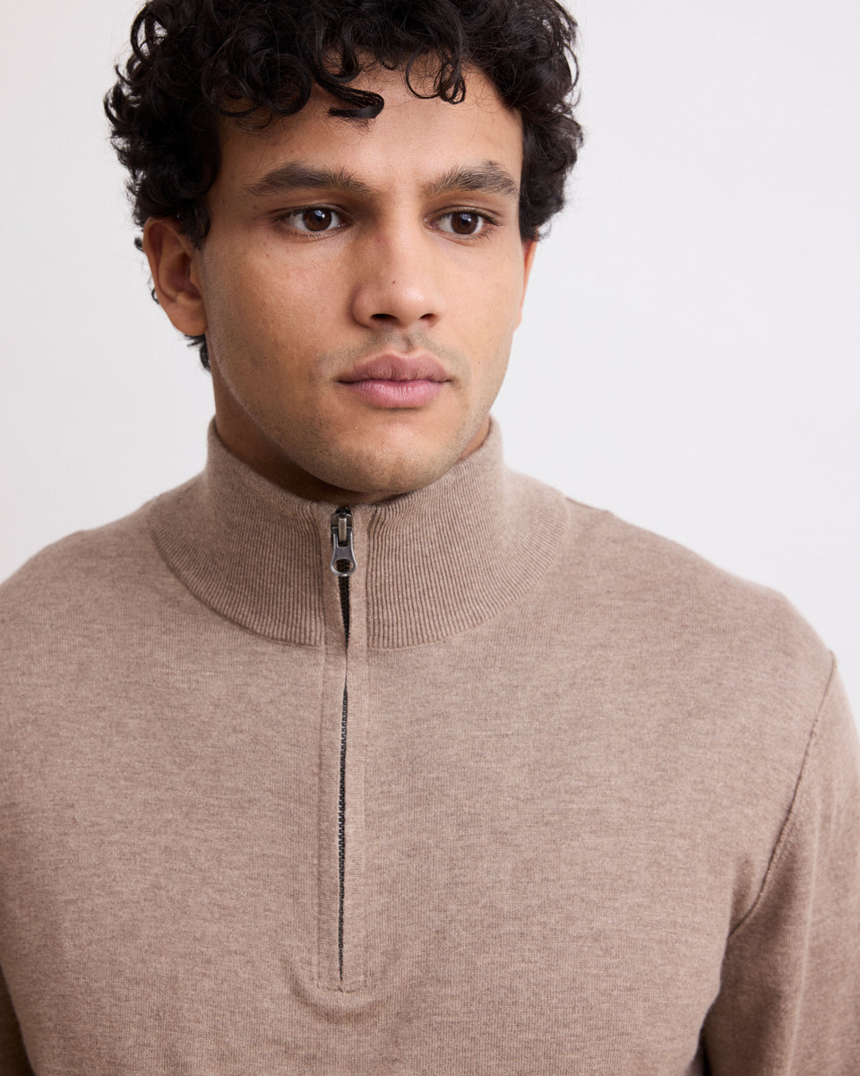 Trucker Men's Beige Supima Cotton & Cashmere Sweater - Image 3