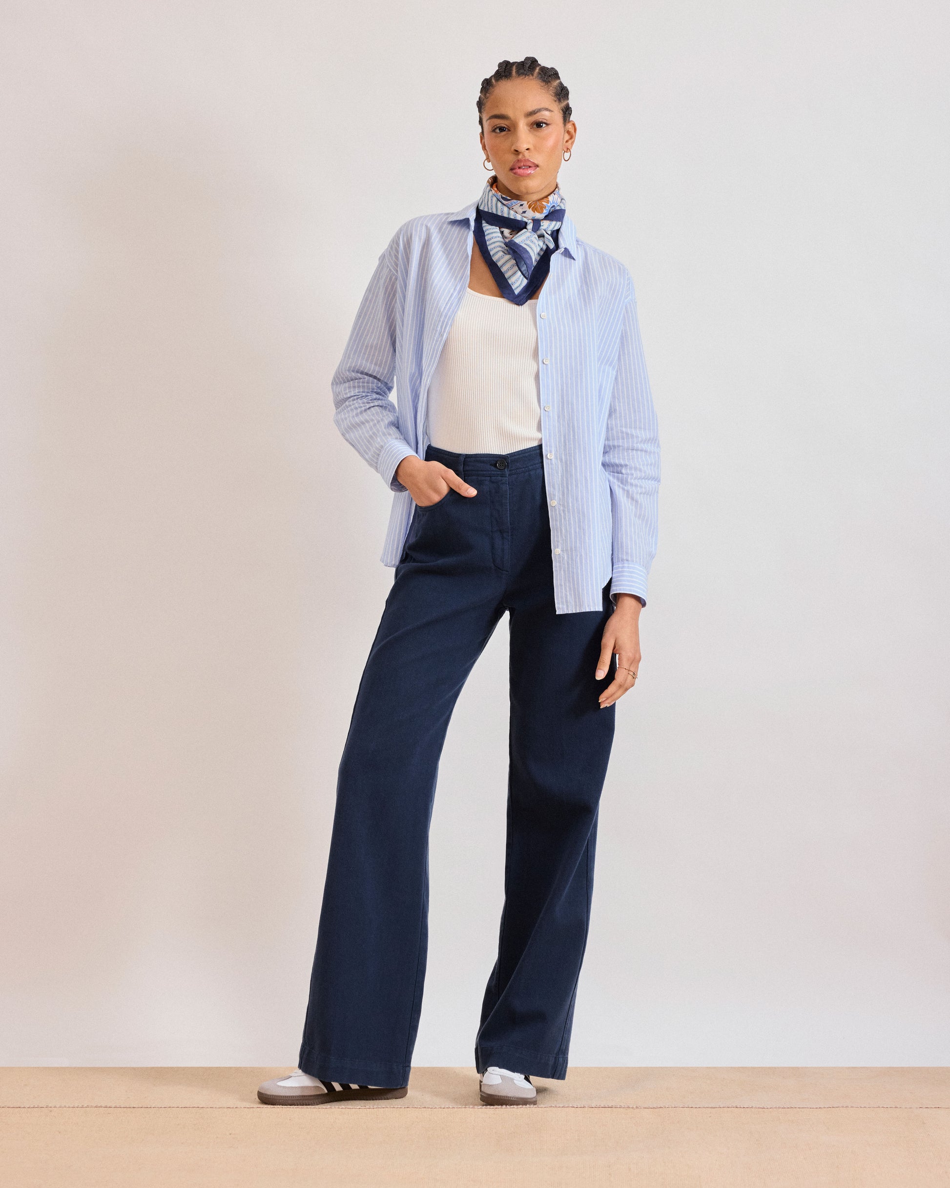 Damesbroek van Lyocell & Katoen, marineblauw, pilootmodel