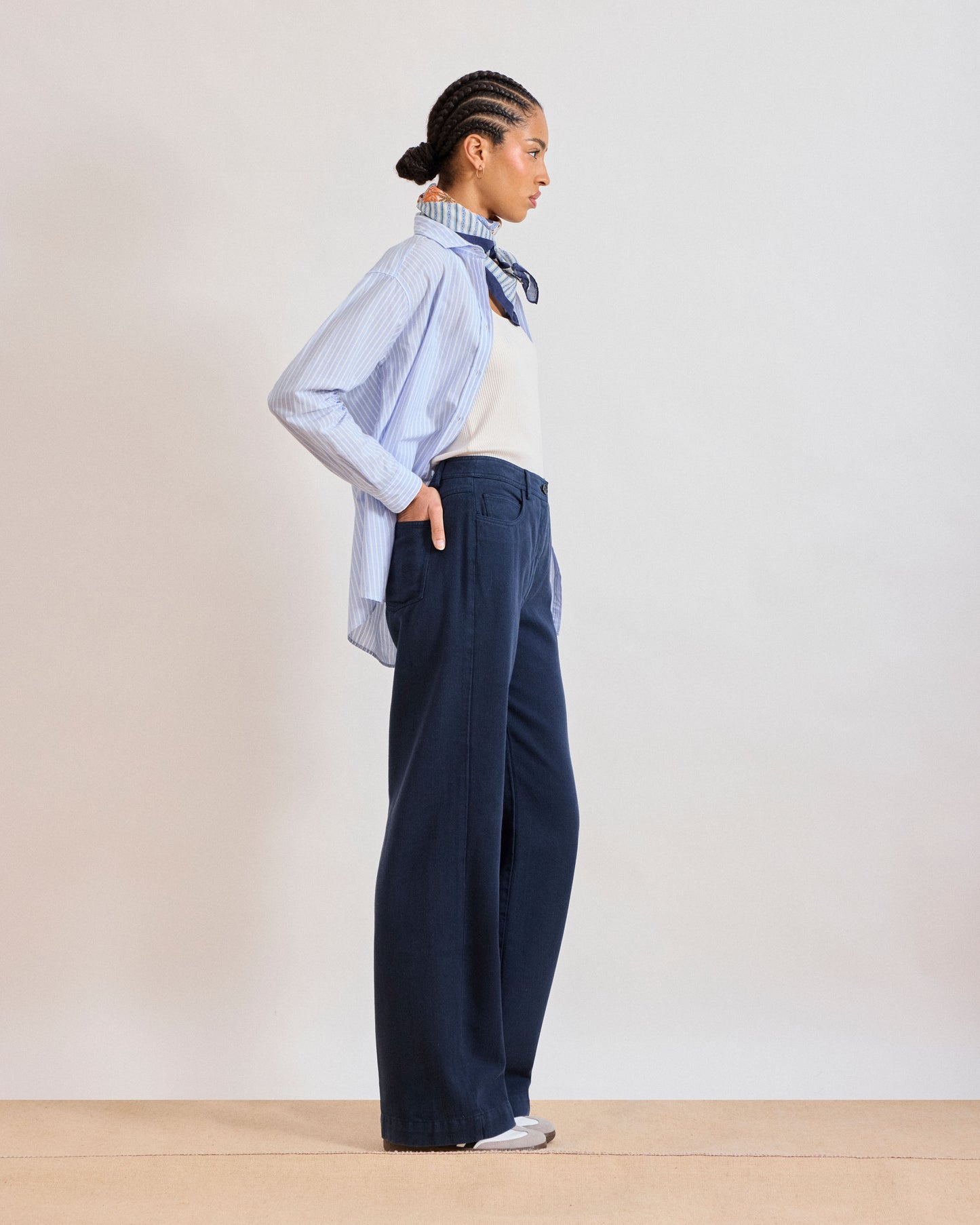 Damesbroek van Lyocell & Katoen, marineblauw, pilootmodel