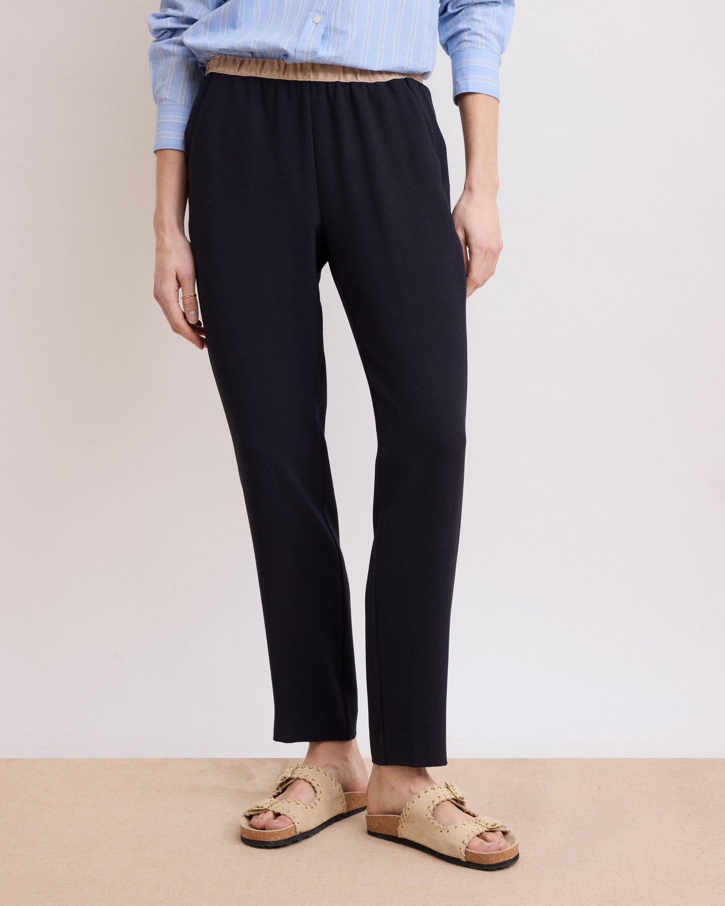 Broek voor dames van crêpe in marineblauw Pirouette