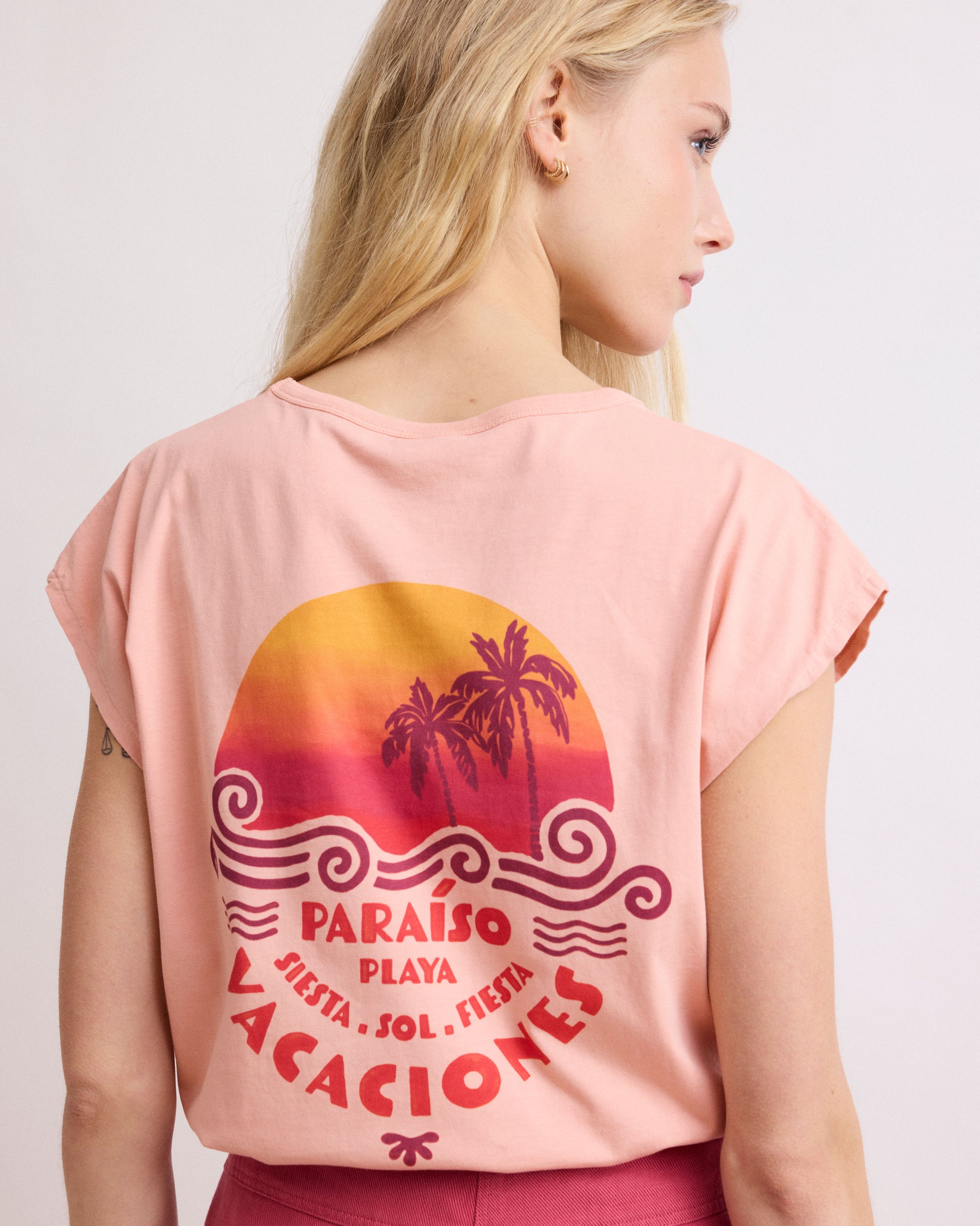 Teraiso dames T-shirt van bedrukt katoen met perzikprint