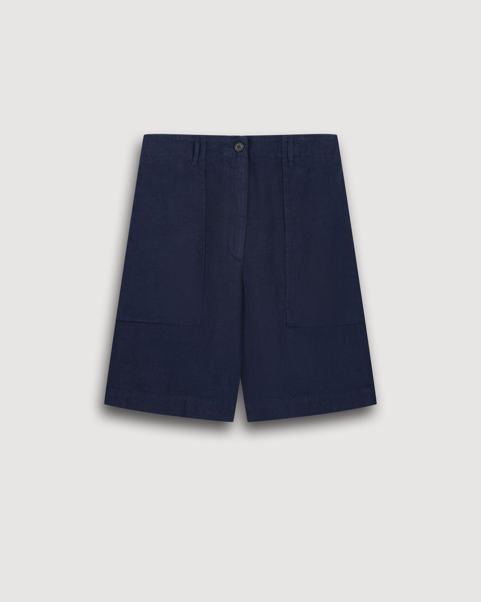 Saturne Women's Navy Blue Linen Bermuda Shorts - Image 3