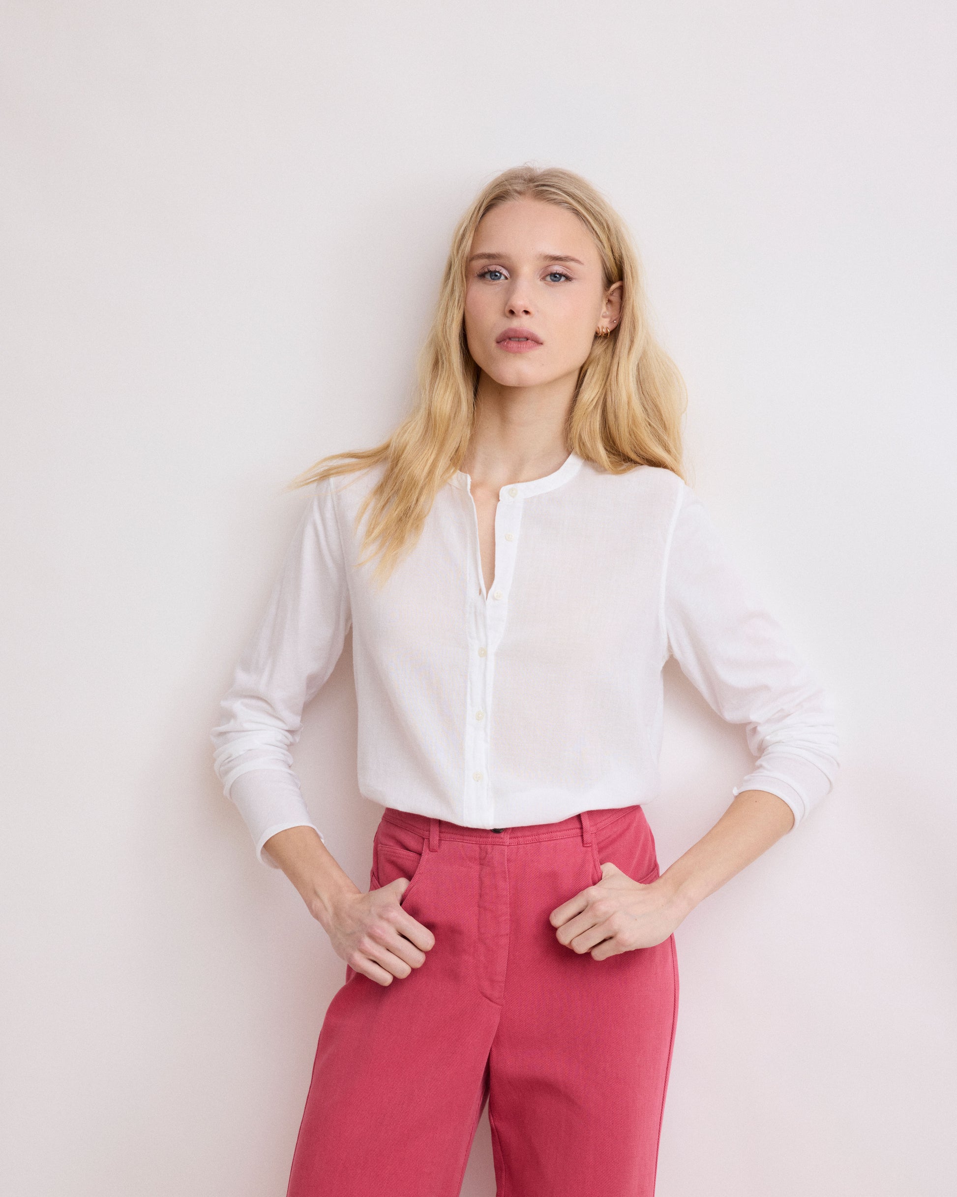 Camicia da donna in Cotone Bi-Materiale bianco Taha