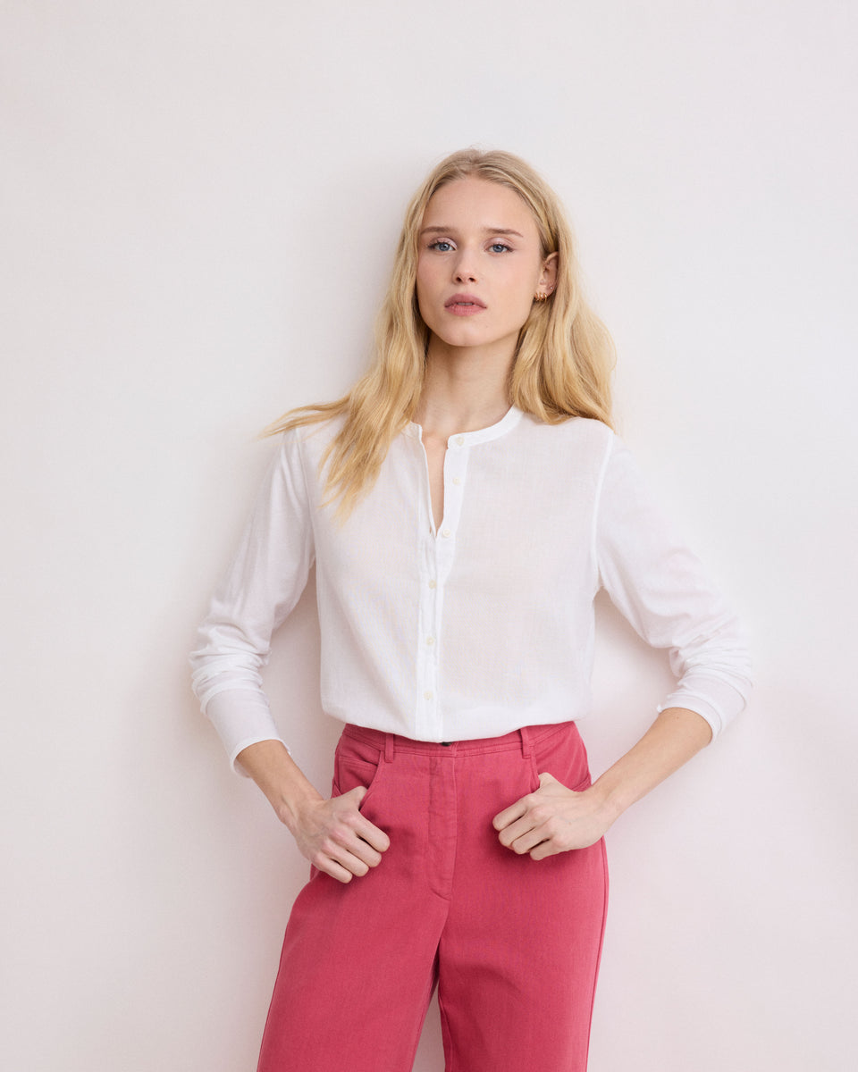 Camicia da donna in Cotone Bi-Materiale bianco Taha - Image alternative