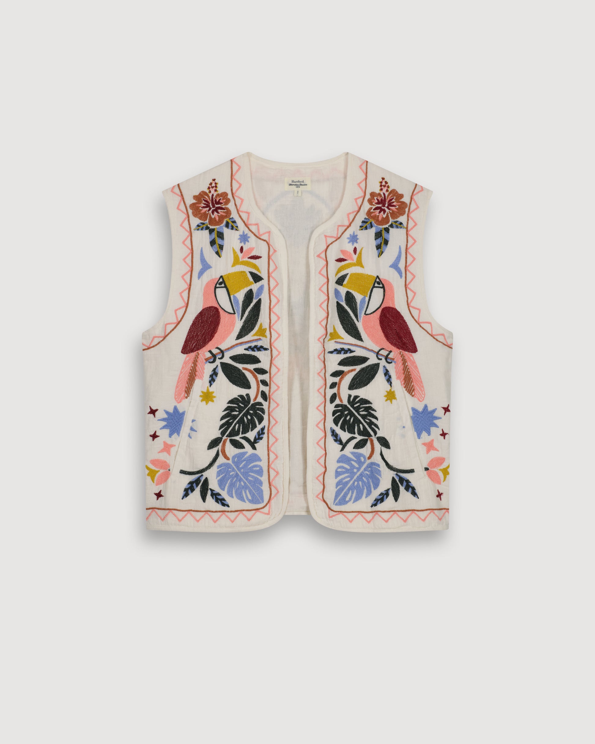 Veste Femme en Gaze de Coton Brodée Multicolore Viva