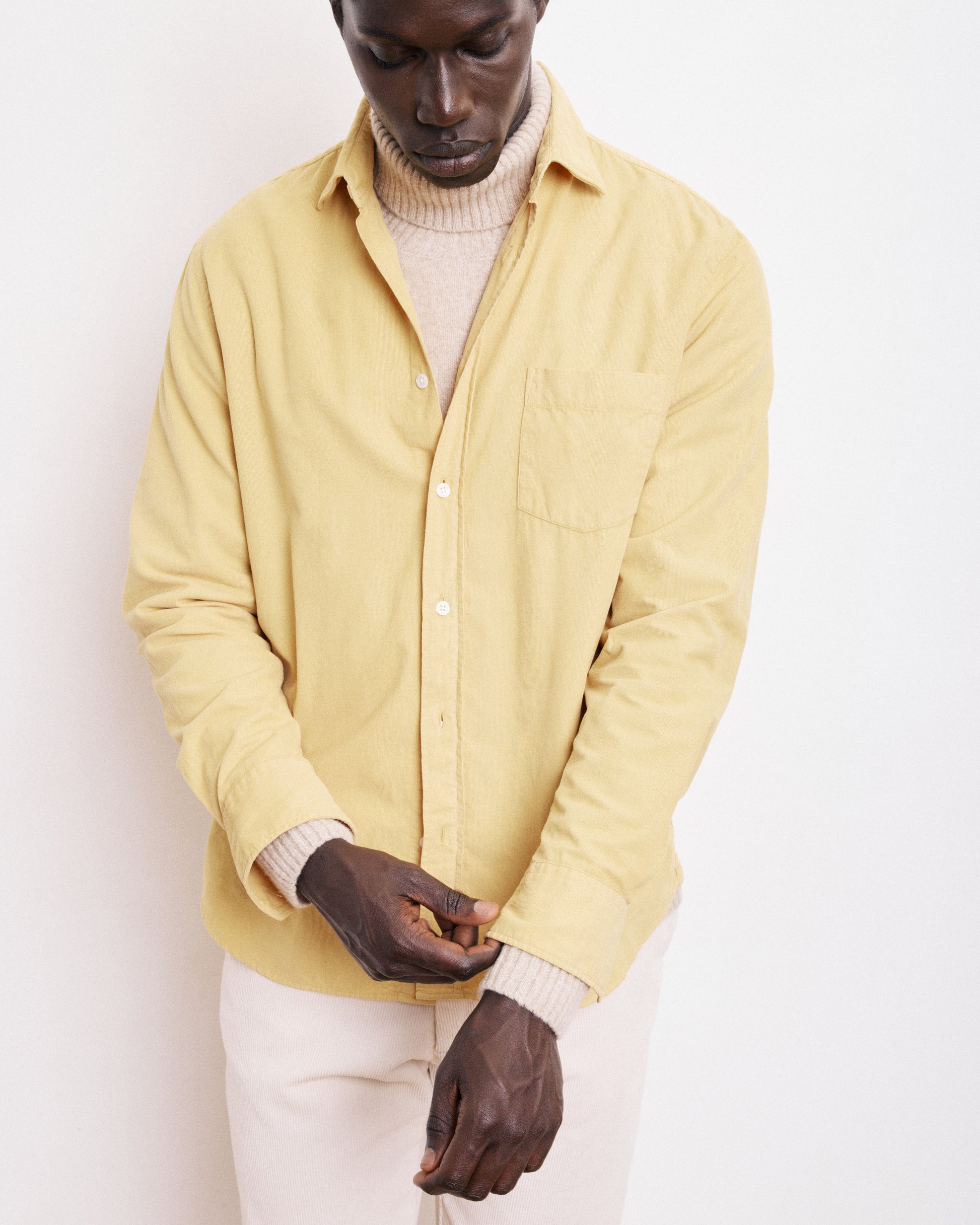 Chemise Homme en Velours Côtelé Jaune Paul