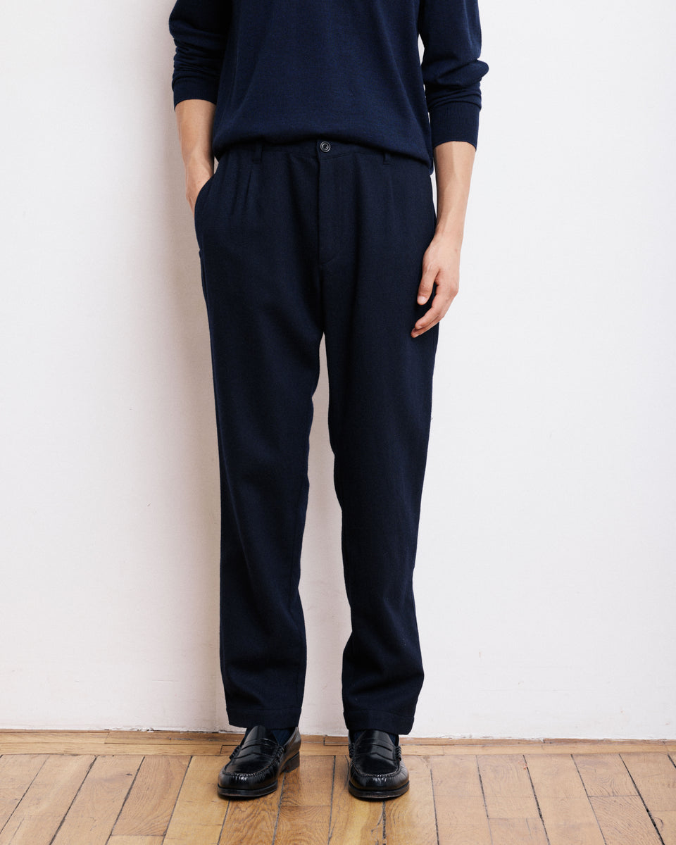 Pantalon Homme en Flanelle de Laine Bleu Marine Tanker - Image alternative