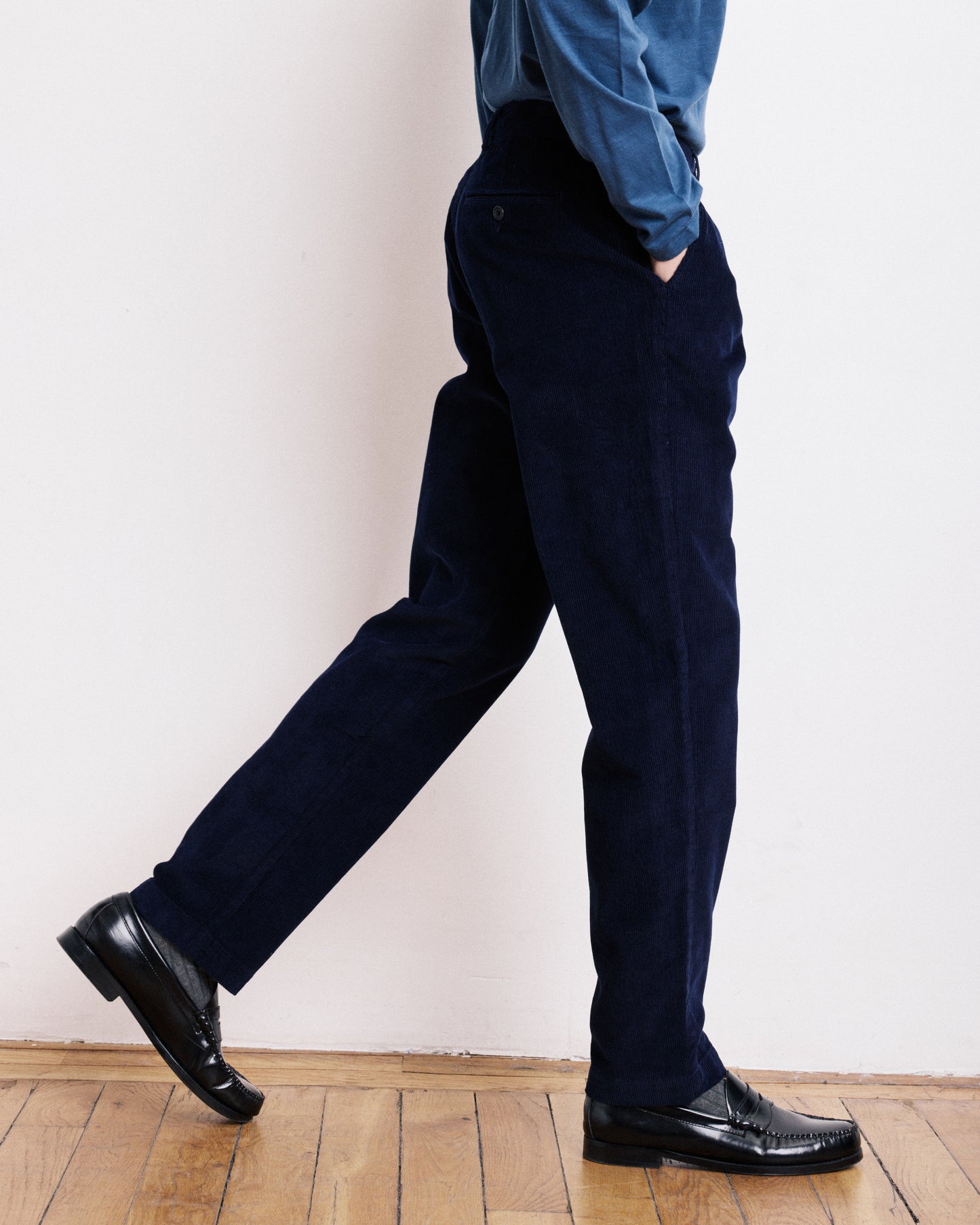 Tyron marineblauwe ribfluwelen kledingsbroek voor heren