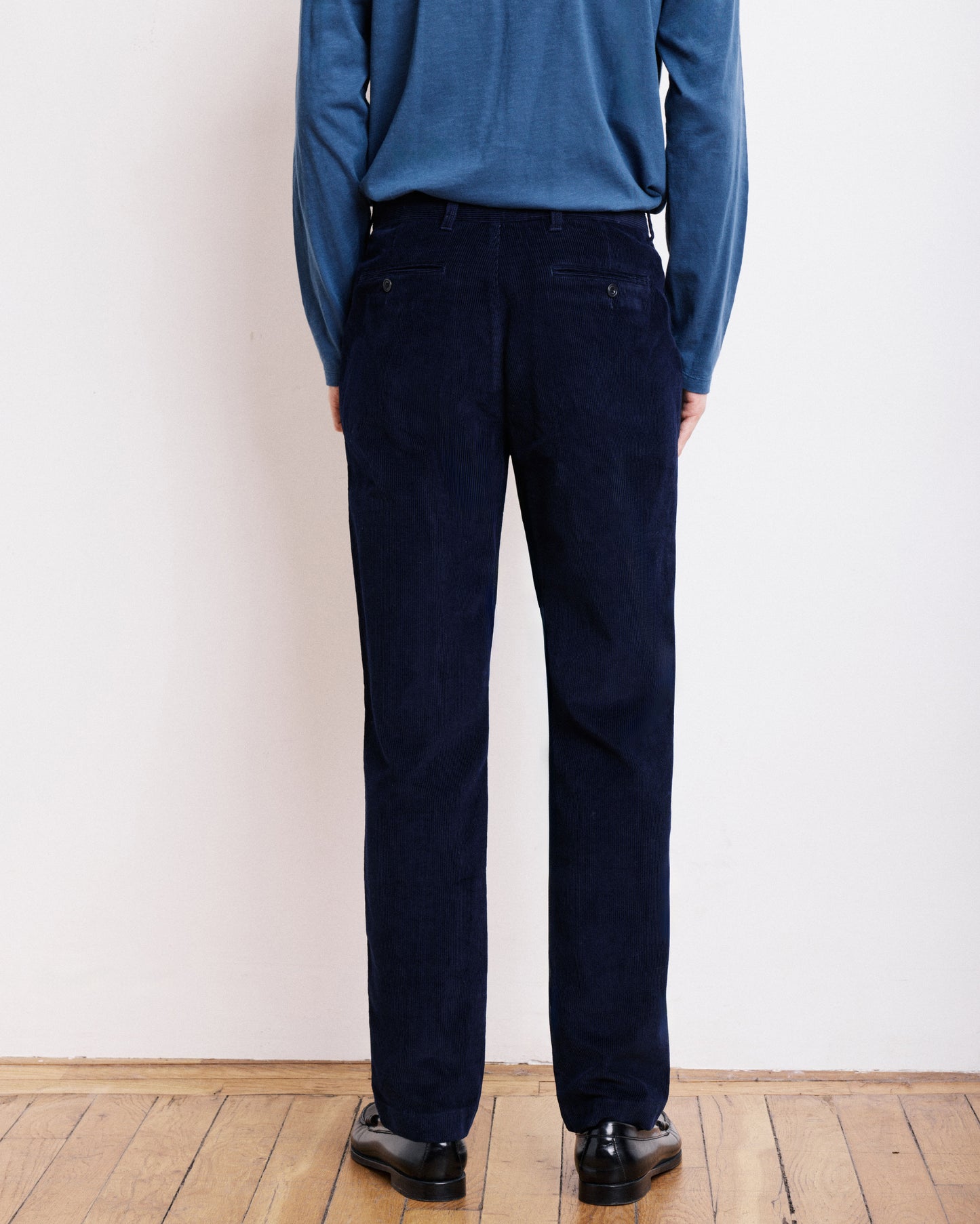 Tyron marineblauwe ribfluwelen kledingsbroek voor heren