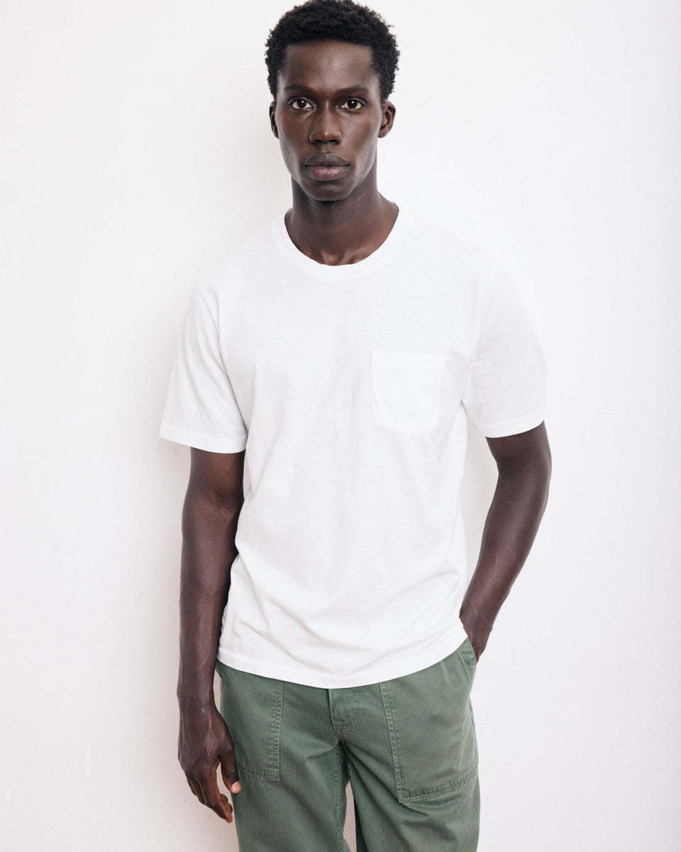 T-shirt Homme en Coton Slub Blanc Pocket Crew - Image principale
