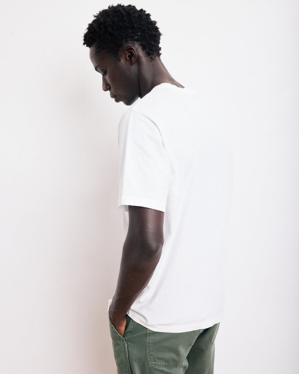 T-shirt Homme en Coton Slub Blanc Pocket Crew - Image 3