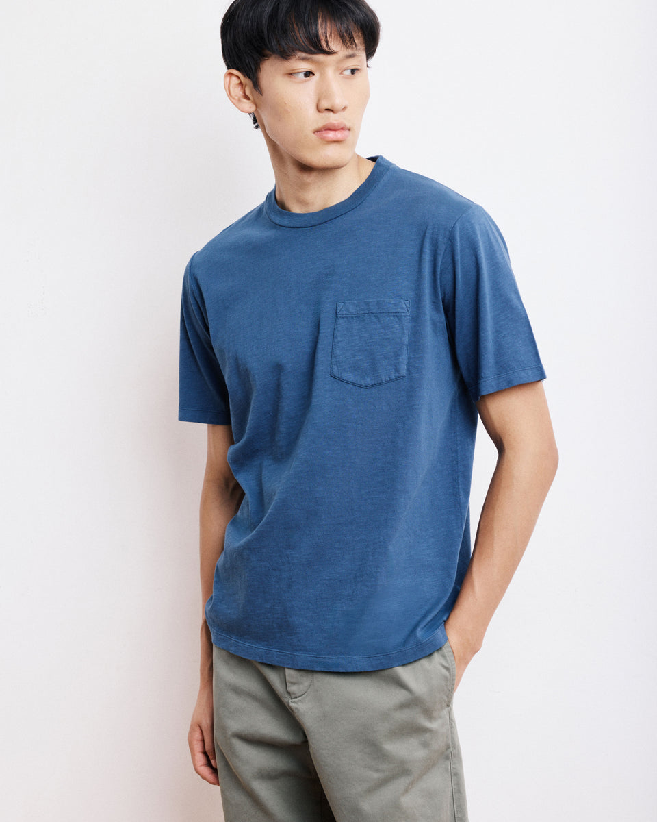 T-Shirt Homme en Coton Slub Bleu Cobalt Pocket Crew - Image principale