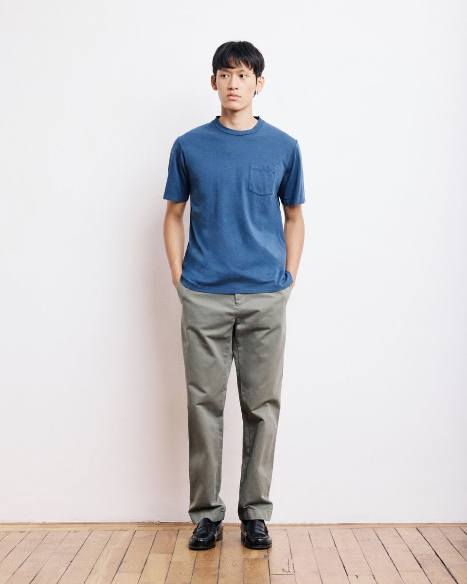 T-Shirt Homme en Coton Slub Bleu Cobalt Pocket Crew - Image alternative