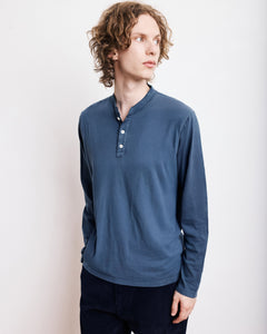 Heren T-shirt van slubkatoen Cobaltblauw Henley